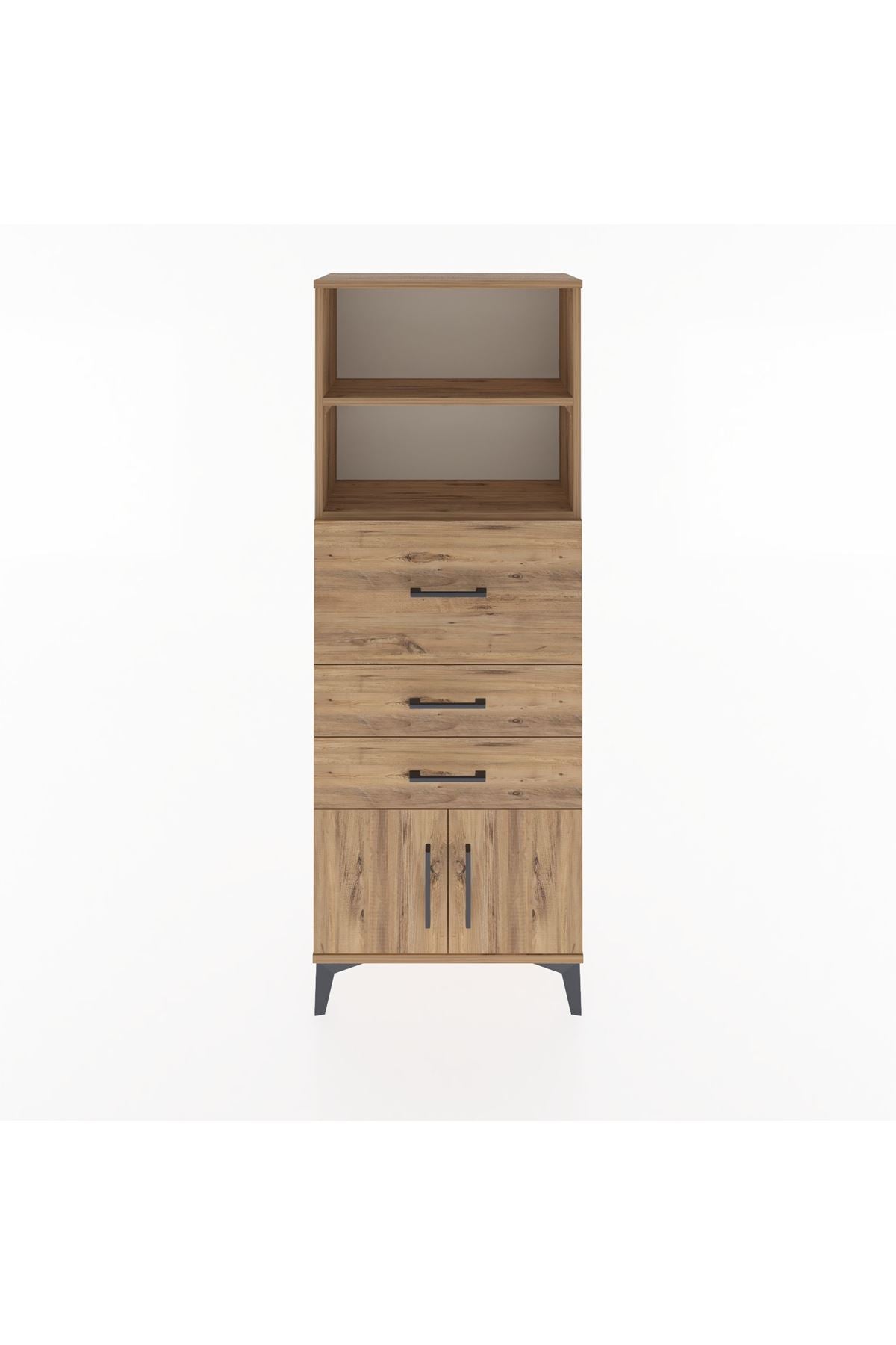 Arges Dolap 2 Raflı 3 Çekmeceli 2 Kapaklı 60x30x163 Çam-Çam