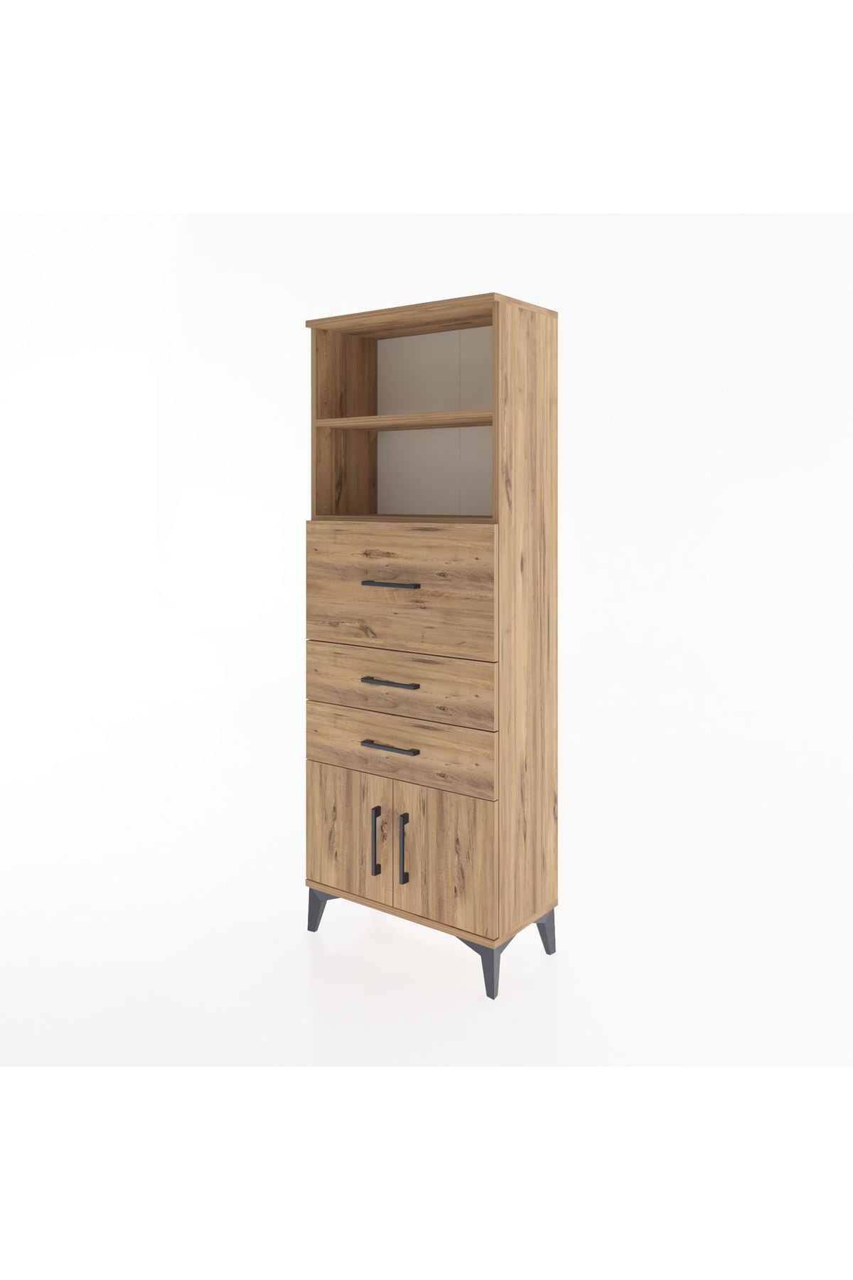 Arges Dolap 2 Raflı 3 Çekmeceli 2 Kapaklı 60x30x163 Çam-Çam