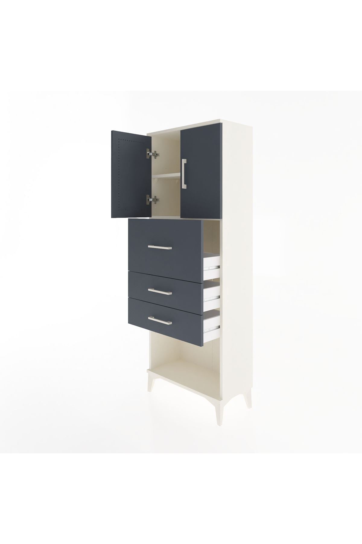 Arges Dolap 2 Raflı 3 Çekmeceli 2 Kapaklı 60x30x163 Aytaşı-Antrasit