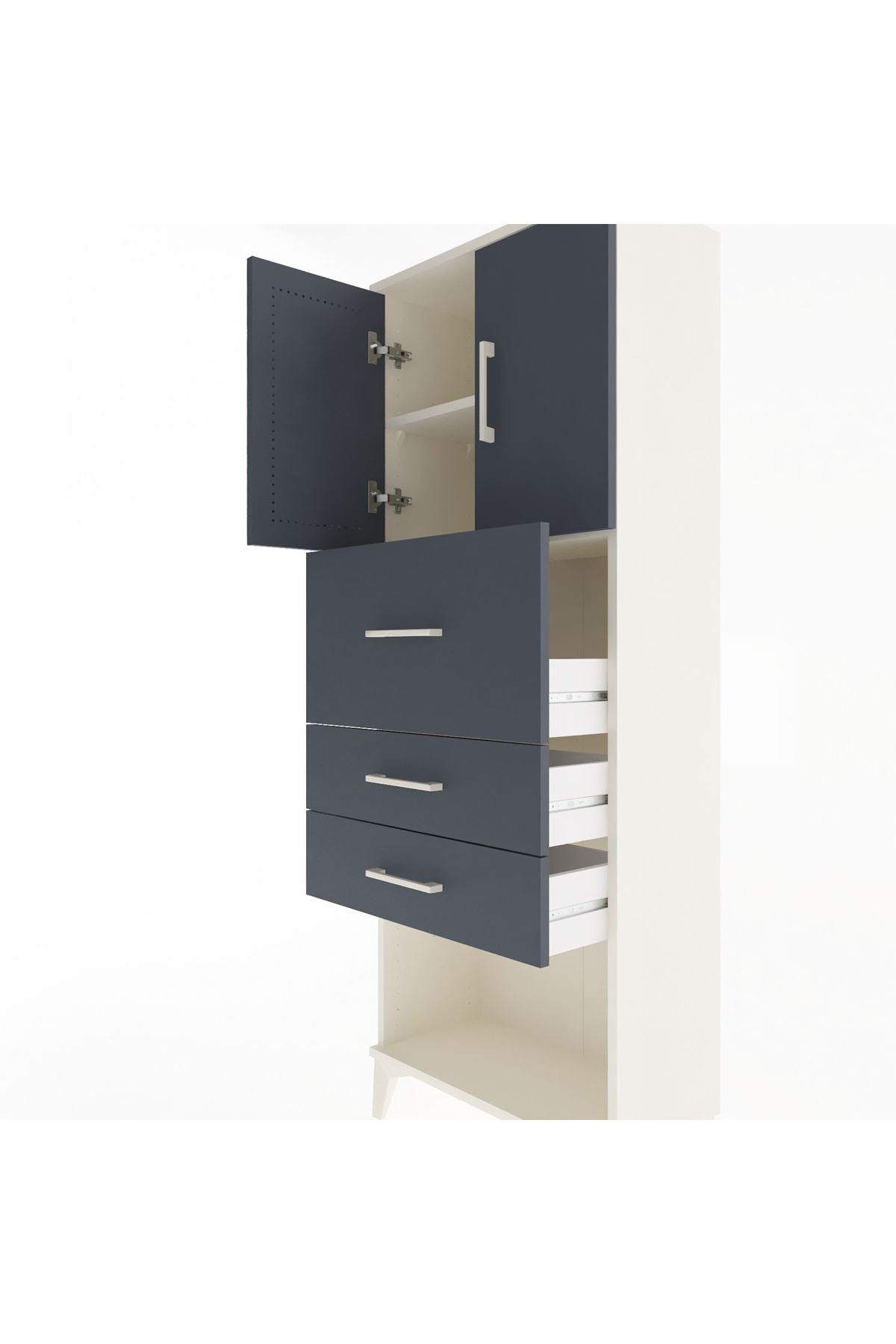 Arges Dolap 2 Raflı 3 Çekmeceli 2 Kapaklı 60x30x163 Aytaşı-Antrasit