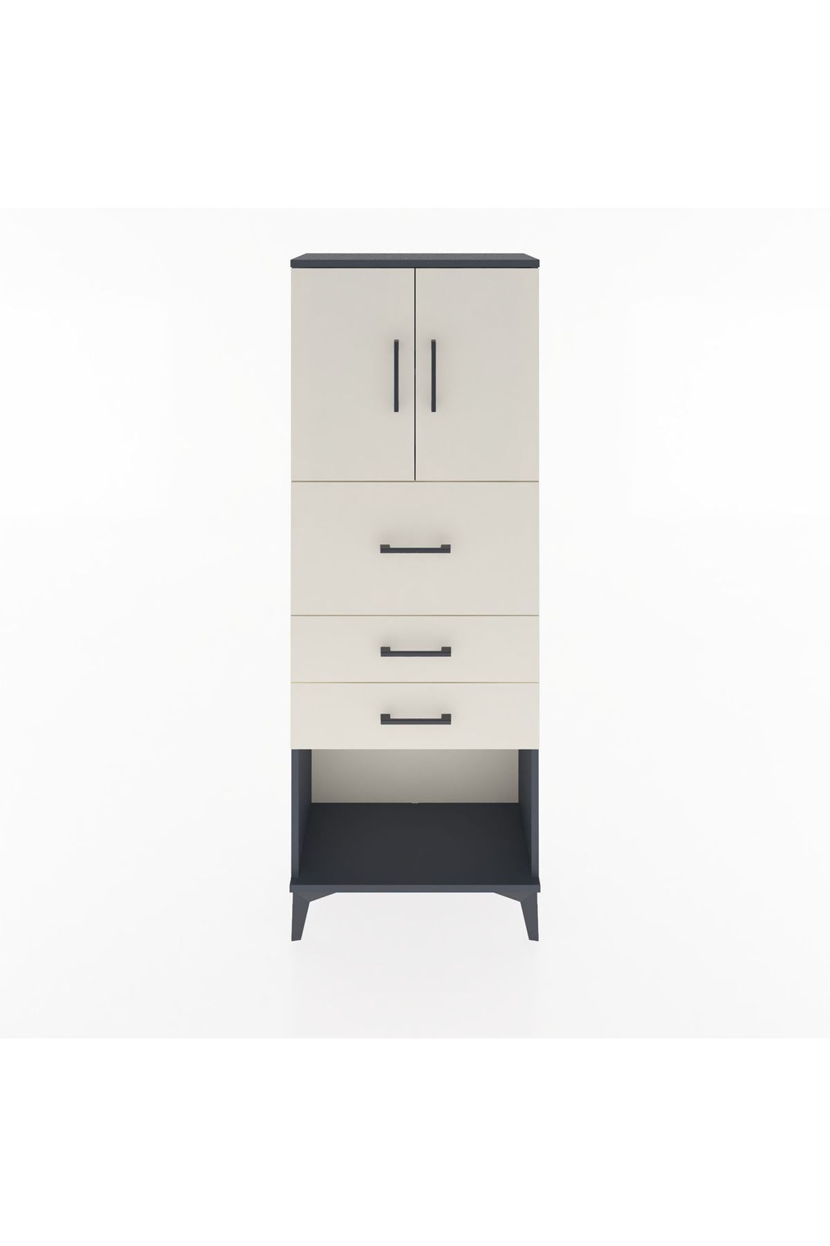 Arges Dolap 2 Raflı 3 Çekmeceli 2 Kapaklı 60x30x163 Antrasit-Aytaşı