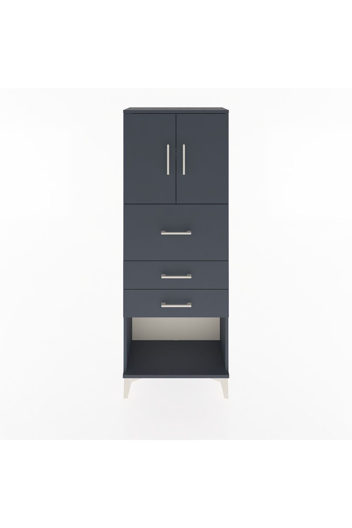 Arges Dolap 2 Raflı 3 Çekmeceli 2 Kapaklı 60x30x163 Antrasit-Antrasit