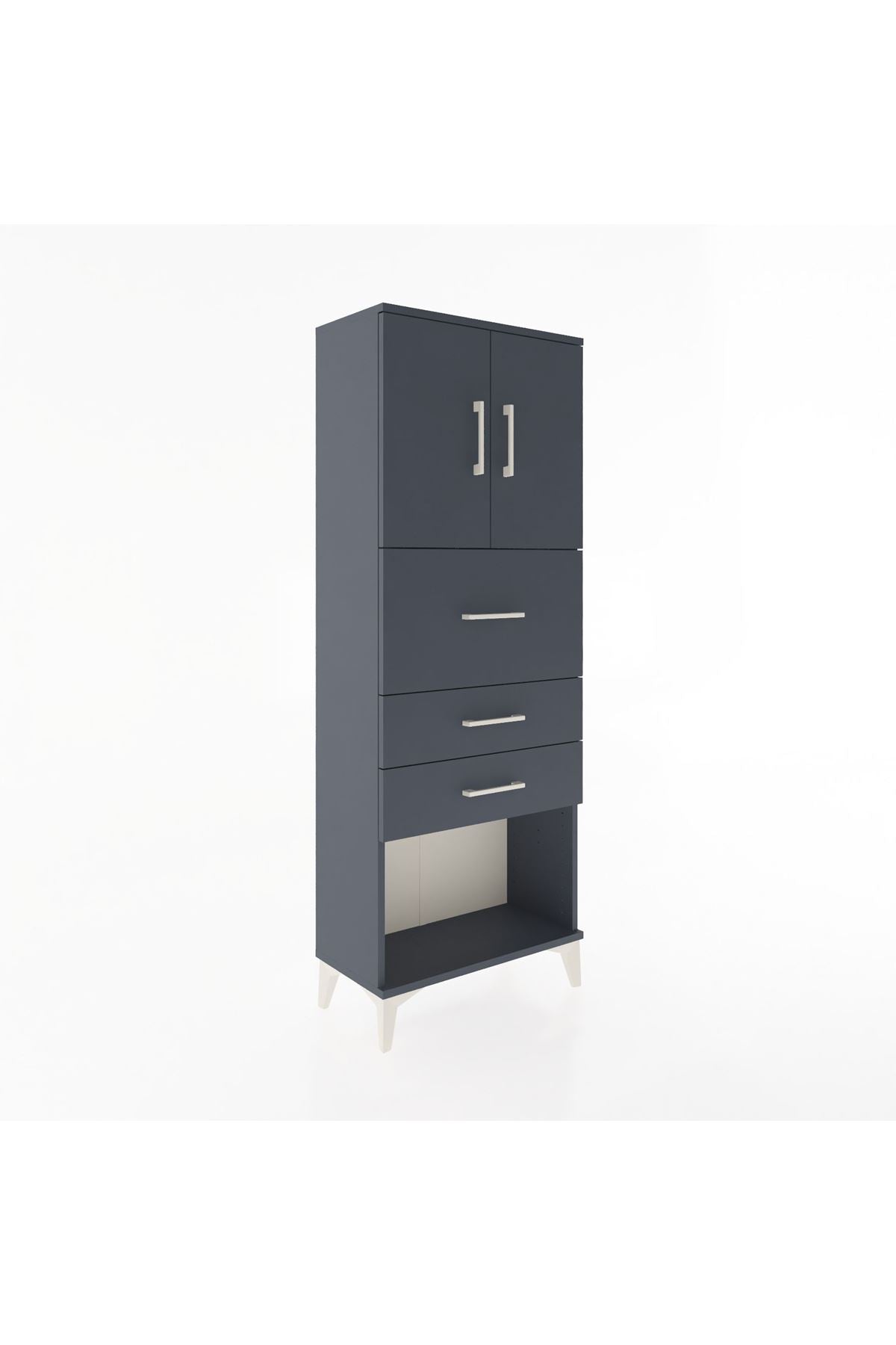 Arges Dolap 2 Raflı 3 Çekmeceli 2 Kapaklı 60x30x163 Antrasit-Antrasit