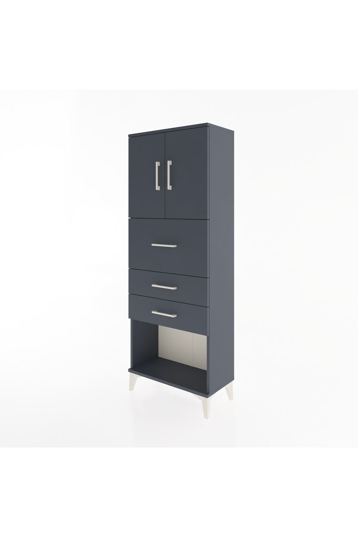 Arges Dolap 2 Raflı 3 Çekmeceli 2 Kapaklı 60x30x163 Antrasit-Antrasit