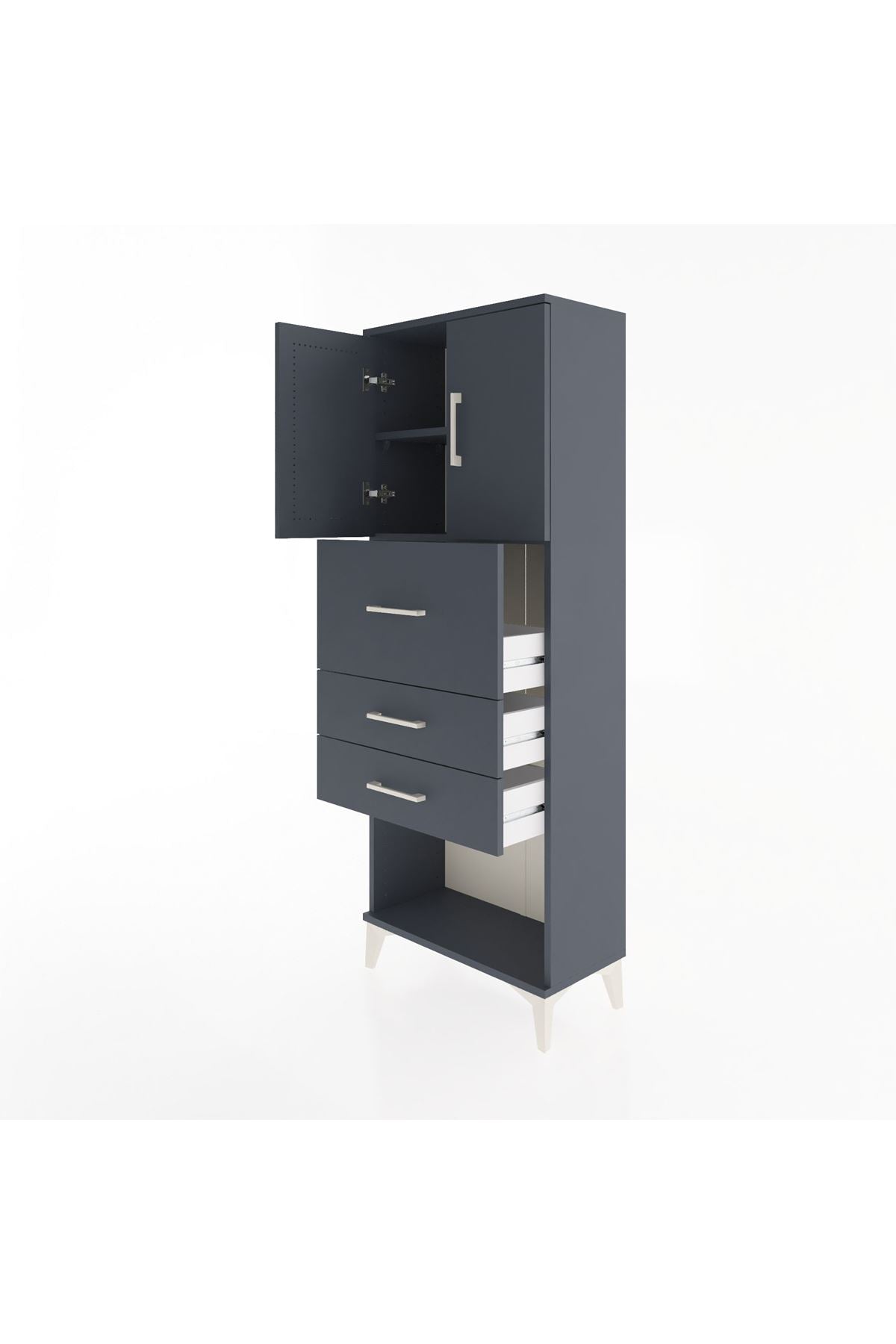 Arges Dolap 2 Raflı 3 Çekmeceli 2 Kapaklı 60x30x163 Antrasit-Antrasit