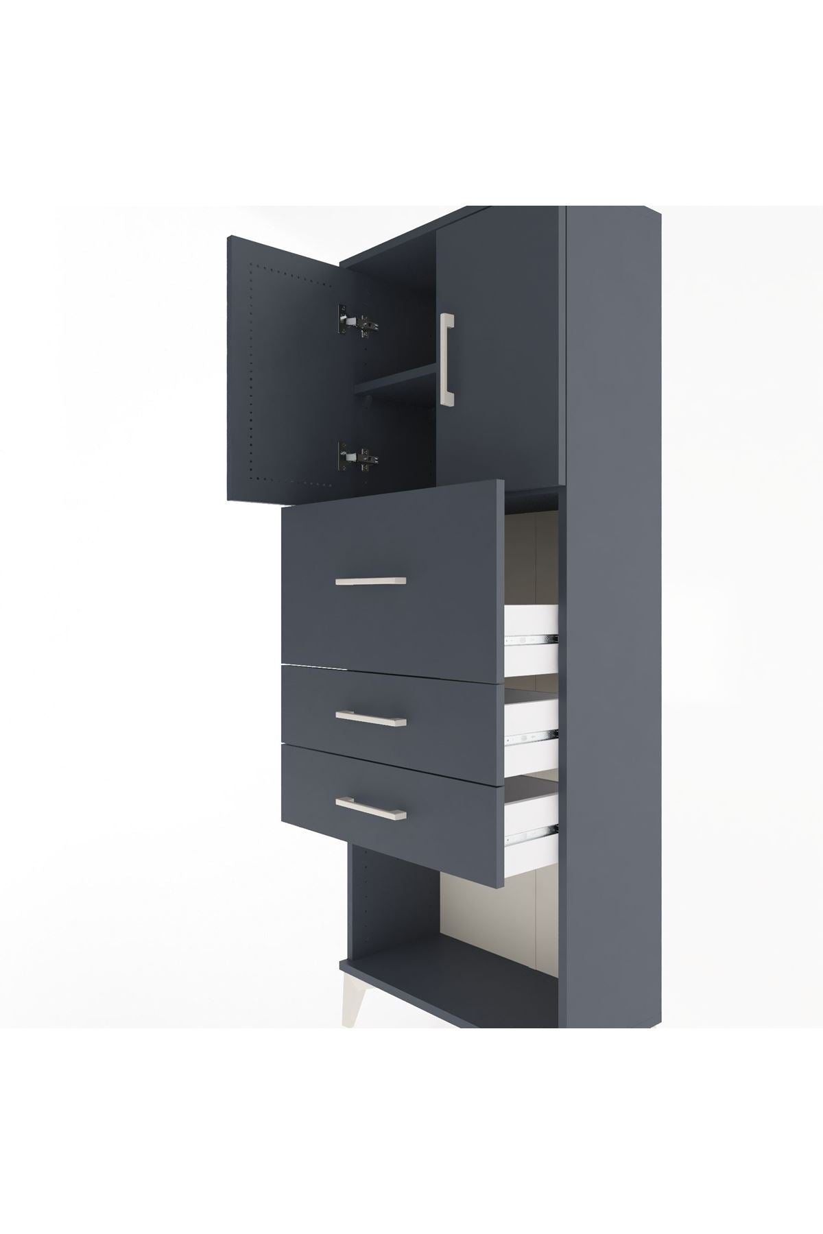 Arges Dolap 2 Raflı 3 Çekmeceli 2 Kapaklı 60x30x163 Antrasit-Antrasit