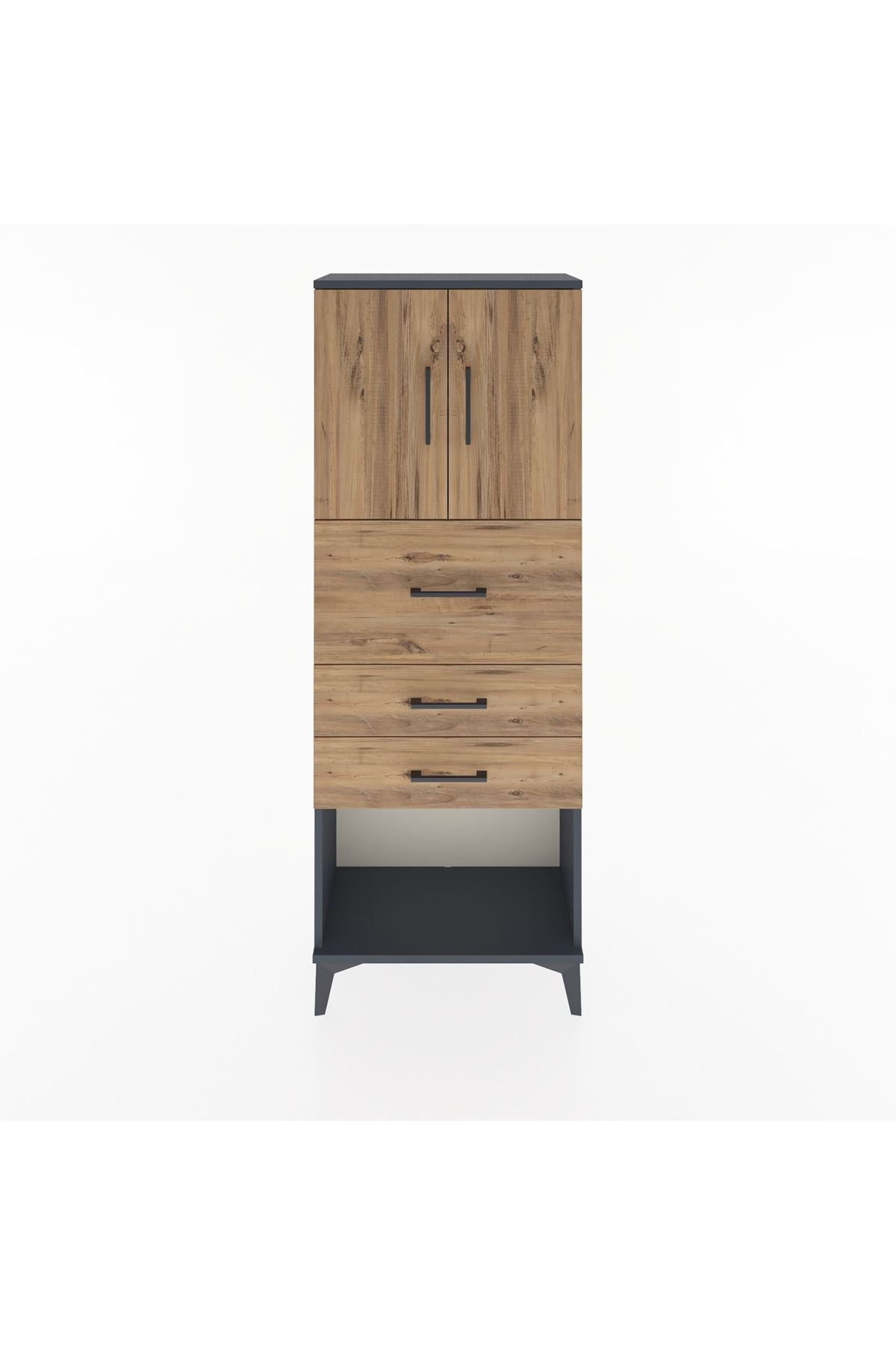 Arges Dolap 2 Raflı 3 Çekmeceli 2 Kapaklı 60x30x163 Antrasit-Çam