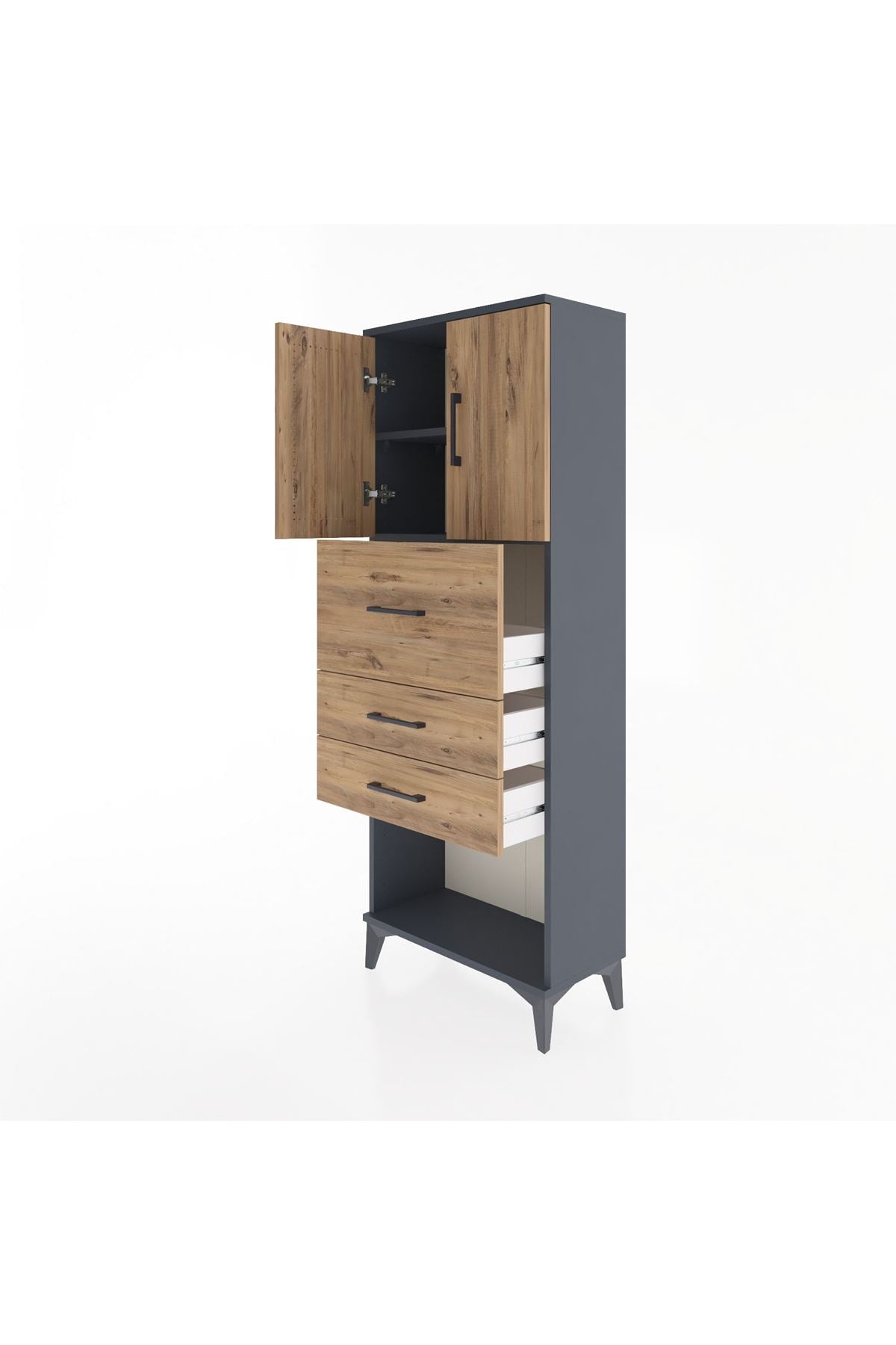 Arges Dolap 2 Raflı 3 Çekmeceli 2 Kapaklı 60x30x163 Antrasit-Çam