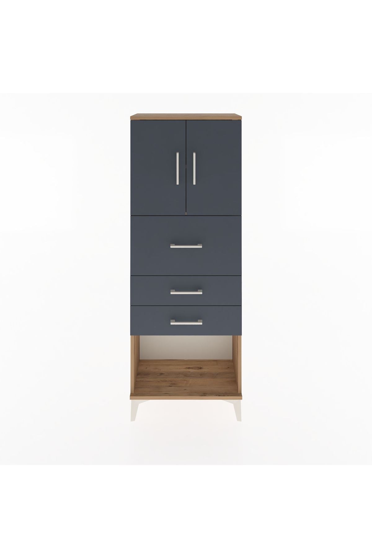 Arges Dolap 2 Raflı 3 Çekmeceli 2 Kapaklı 60x30x163 Çam-Antrasit