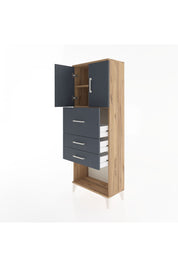 Arges Dolap 2 Raflı 3 Çekmeceli 2 Kapaklı 60x30x163 Çam-Antrasit