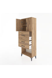 Arges Dolap 2 Raflı 3 Çekmeceli 2 Kapaklı 60x30x163 Çam-Çam