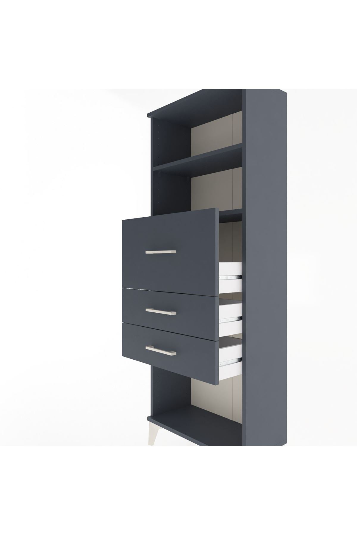 Arges Dolap 2 Raflı 3 Çekmeceli 60x30x163 Antrasit-Antrasit