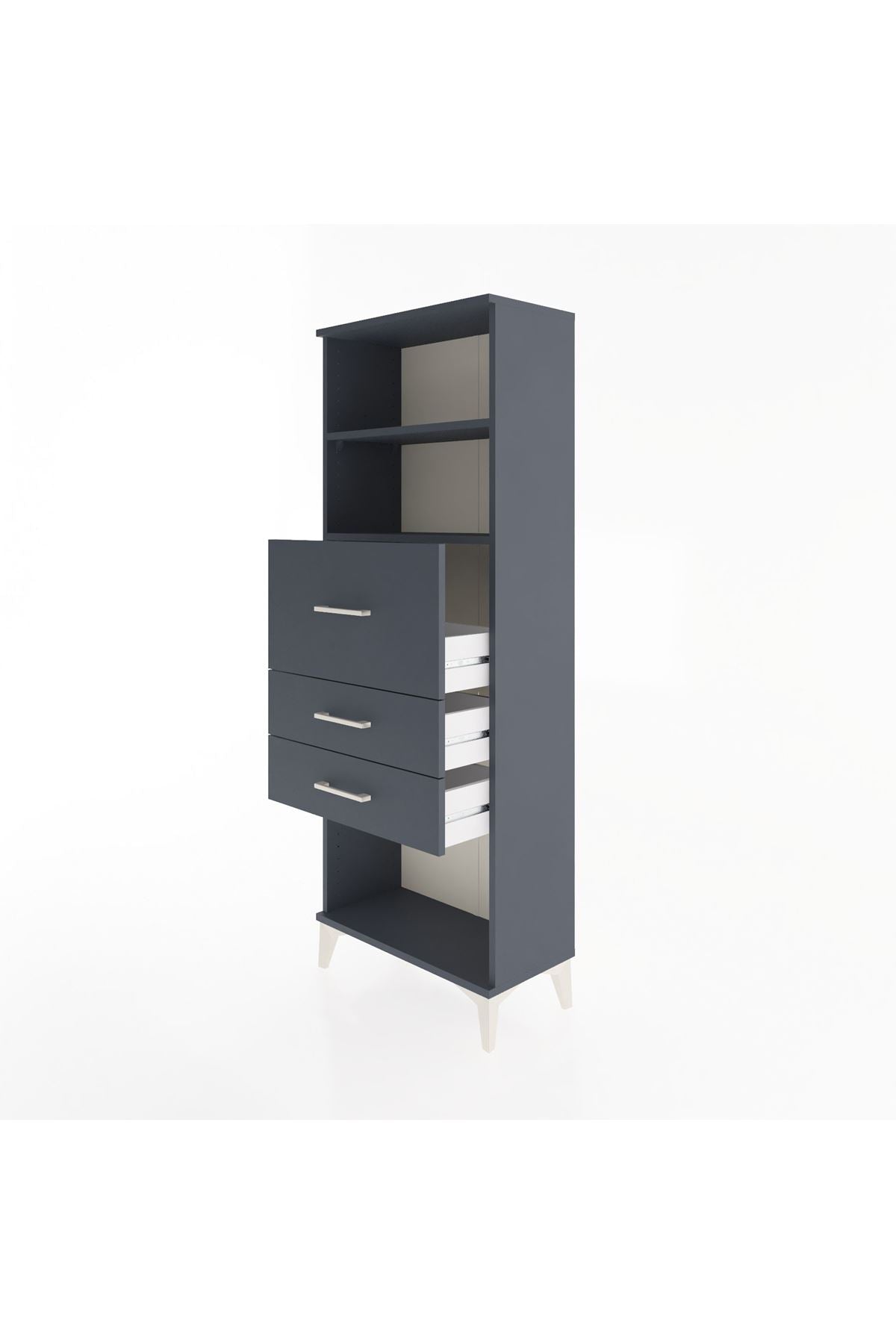 Arges Dolap 2 Raflı 3 Çekmeceli 60x30x163 Antrasit-Antrasit