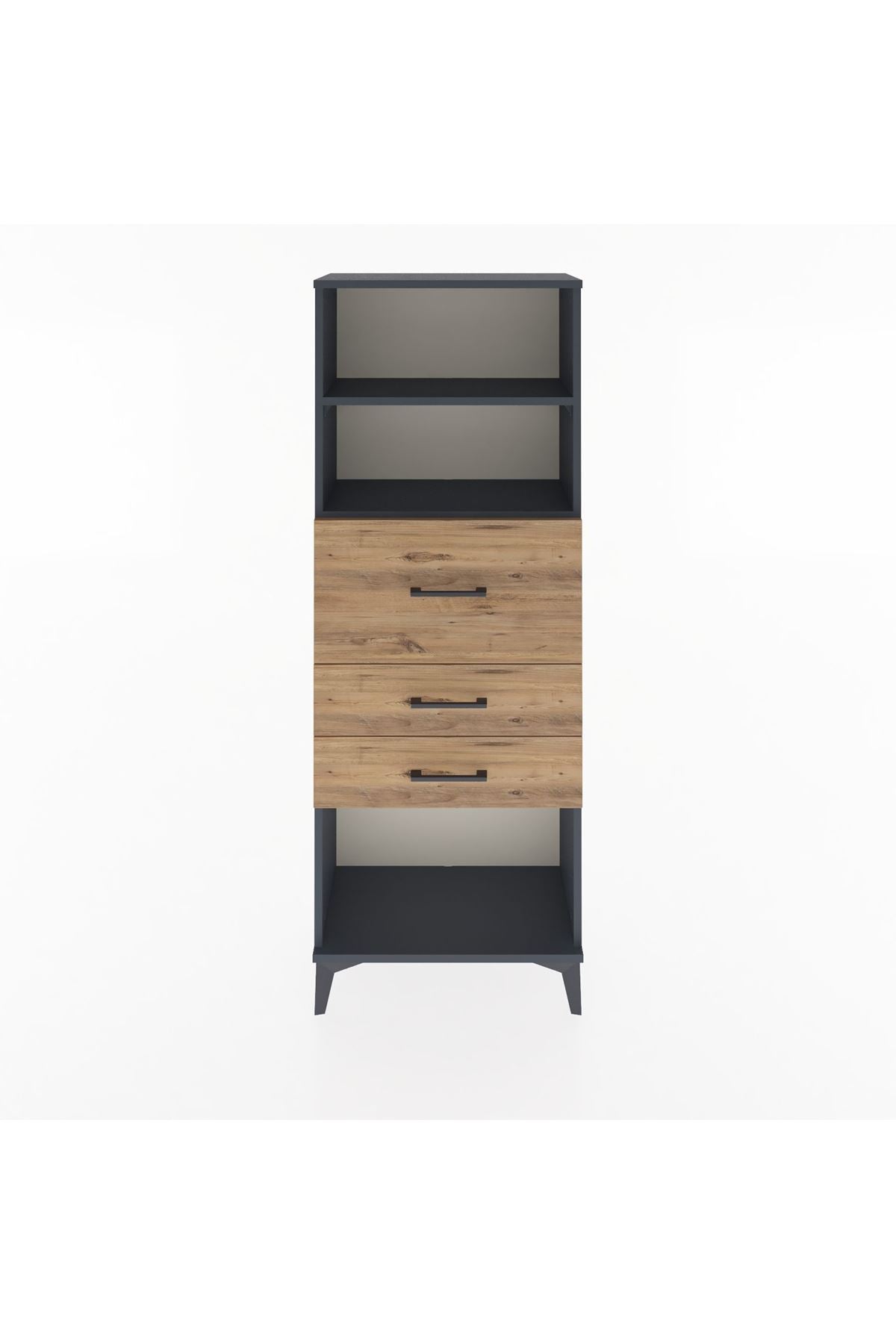 Arges Dolap 2 Raflı 3 Çekmeceli 60x30x163 Antrasit-Çam