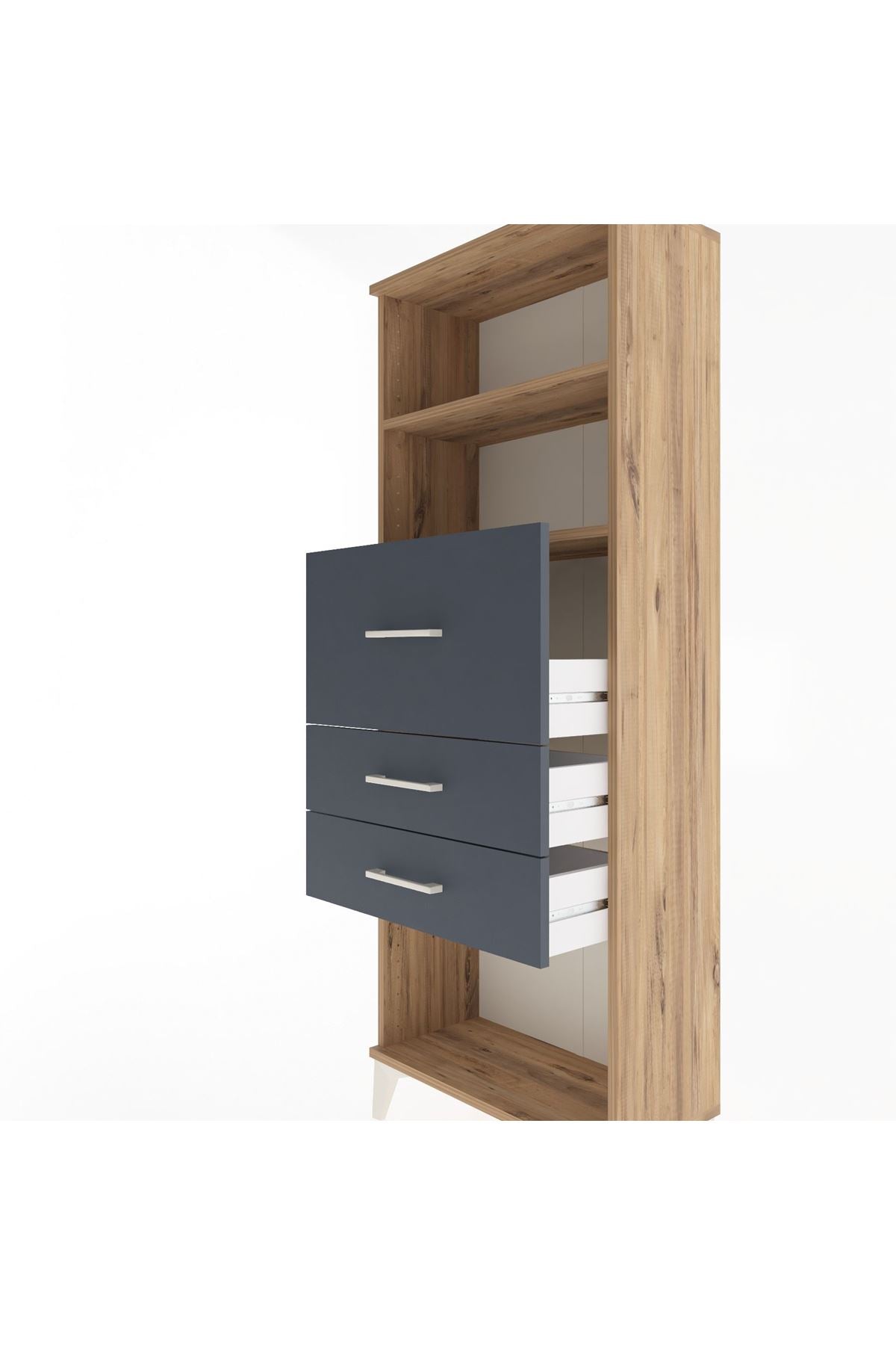 Arges Dolap 2 Raflı 3 Çekmeceli 60x30x163 Çam-Antrasit