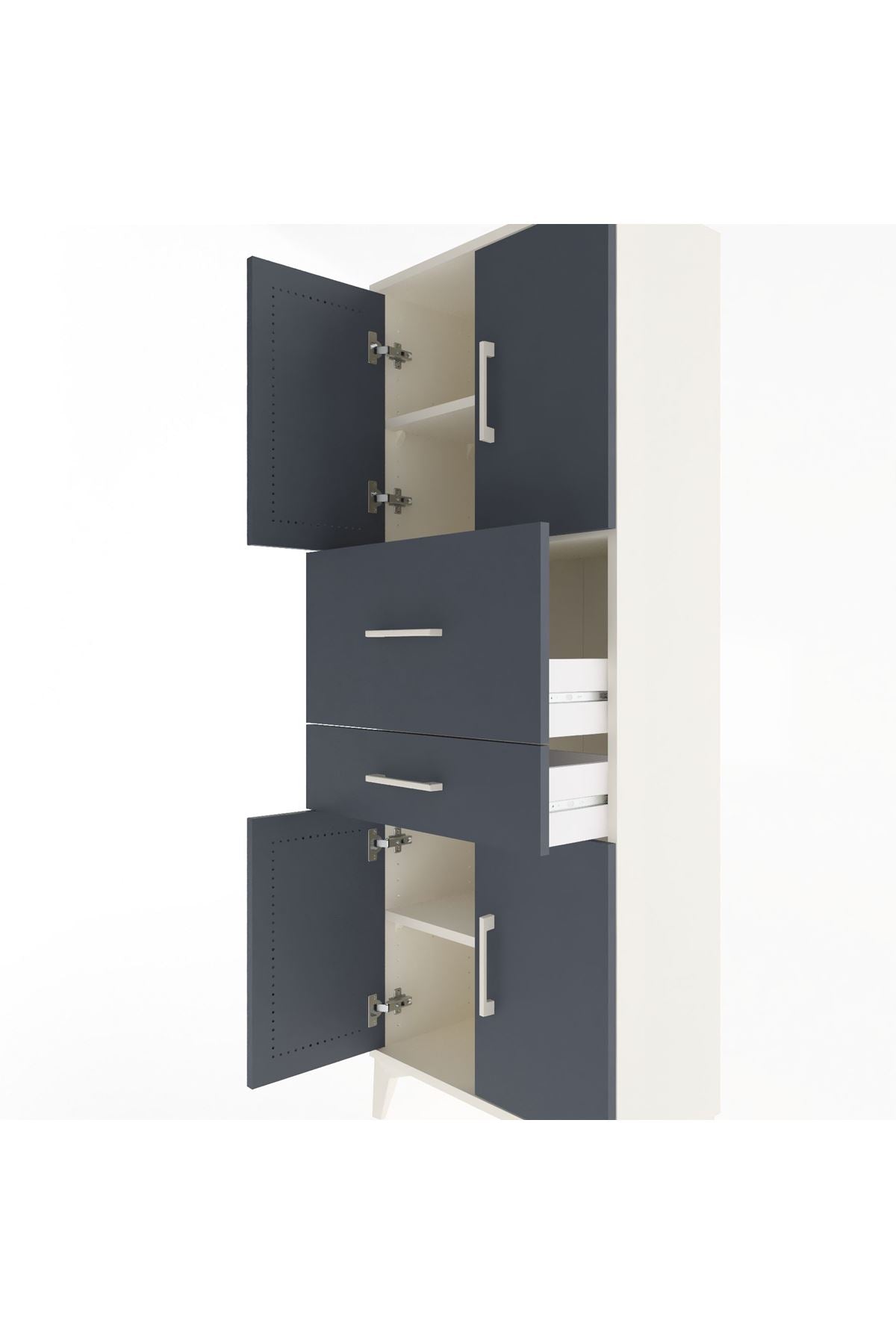 Arges Dolap 3 Raflı 2 Çekmeceli 4 Kapaklı 60x30x163 Aytaşı-Antrasit