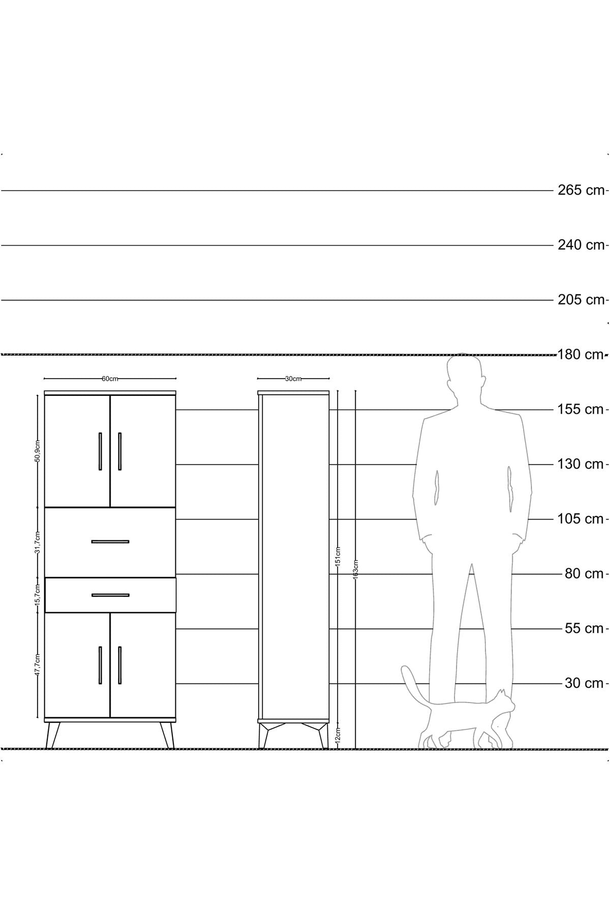 Arges Dolap 3 Raflı 2 Çekmeceli 4 Kapaklı 60x30x163 Antrasit-Aytaşı
