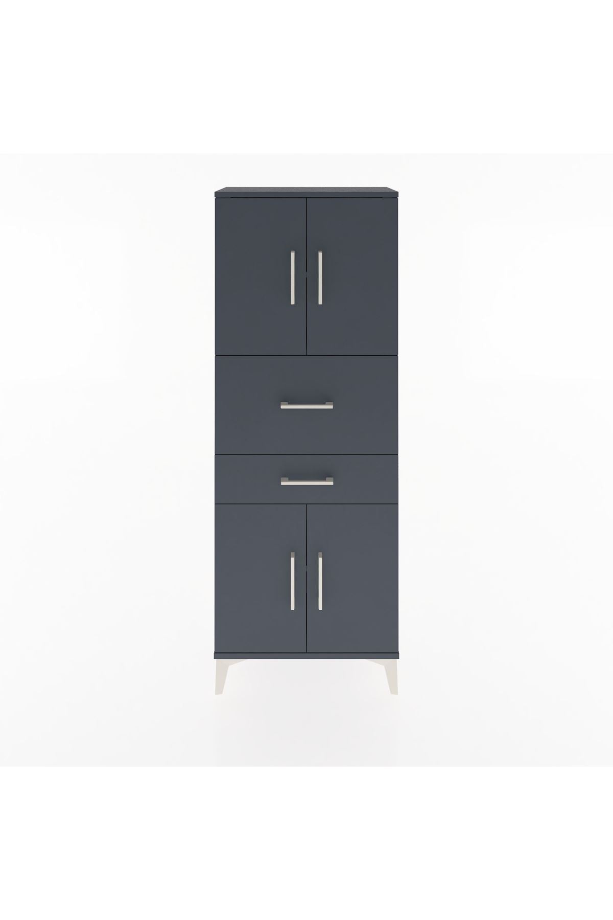 Arges Dolap 3 Raflı 2 Çekmeceli 4 Kapaklı 60x30x163 Antrasit-Antrasit