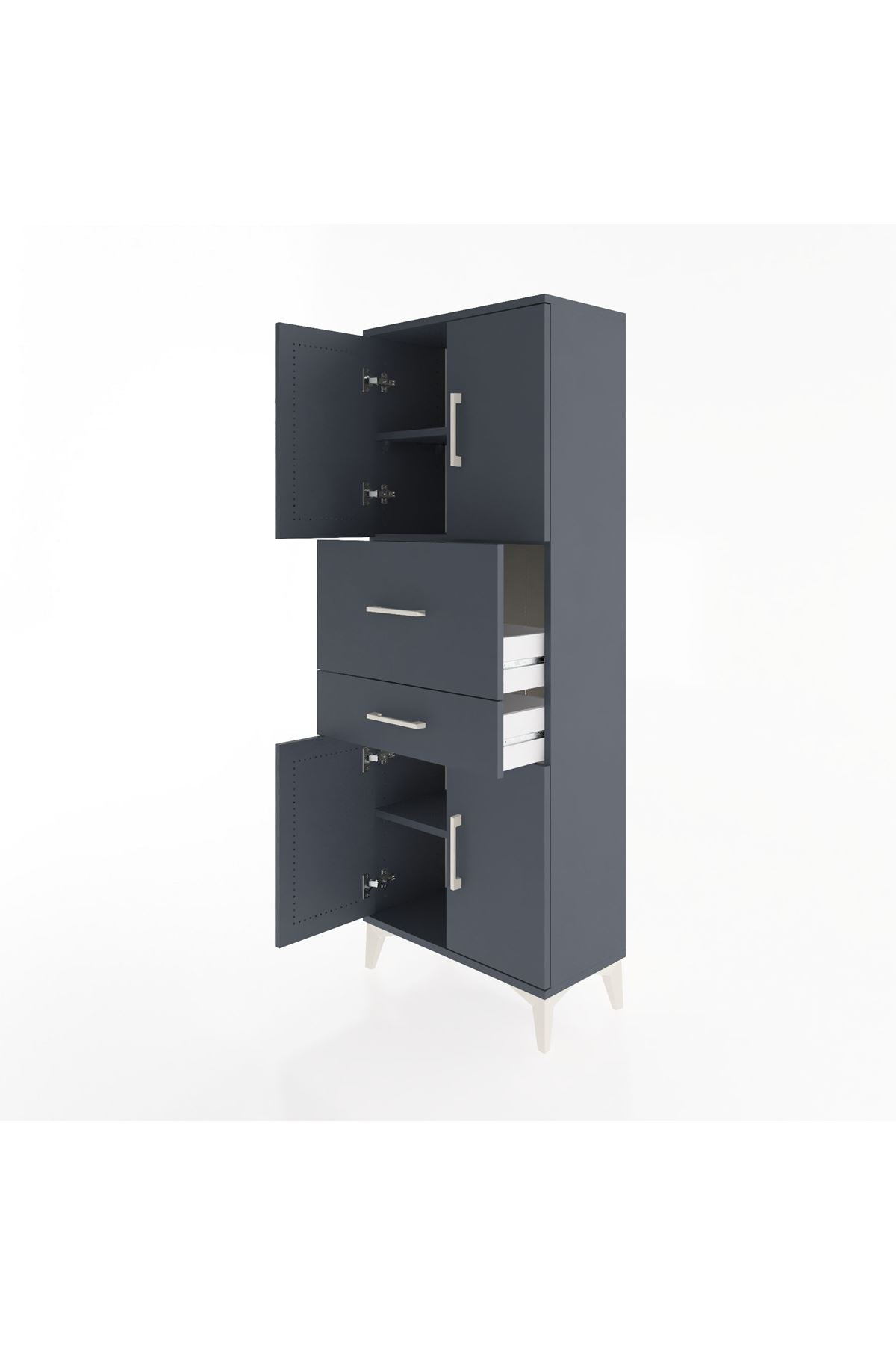 Arges Dolap 3 Raflı 2 Çekmeceli 4 Kapaklı 60x30x163 Antrasit-Antrasit