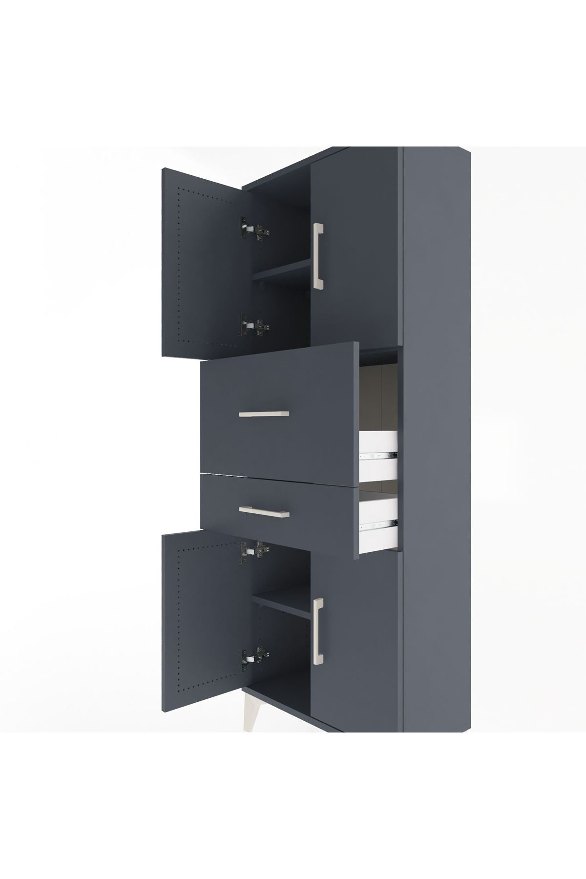 Arges Dolap 3 Raflı 2 Çekmeceli 4 Kapaklı 60x30x163 Antrasit-Antrasit