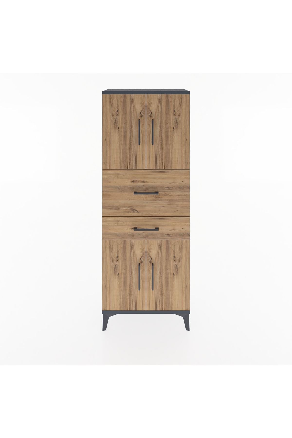 Arges Dolap 3 Raflı 2 Çekmeceli 4 Kapaklı 60x30x163 Antrasit-Çam