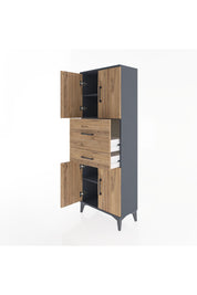 Arges Dolap 3 Raflı 2 Çekmeceli 4 Kapaklı 60x30x163 Antrasit-Çam