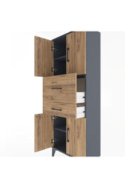 Arges Dolap 3 Raflı 2 Çekmeceli 4 Kapaklı 60x30x163 Antrasit-Çam