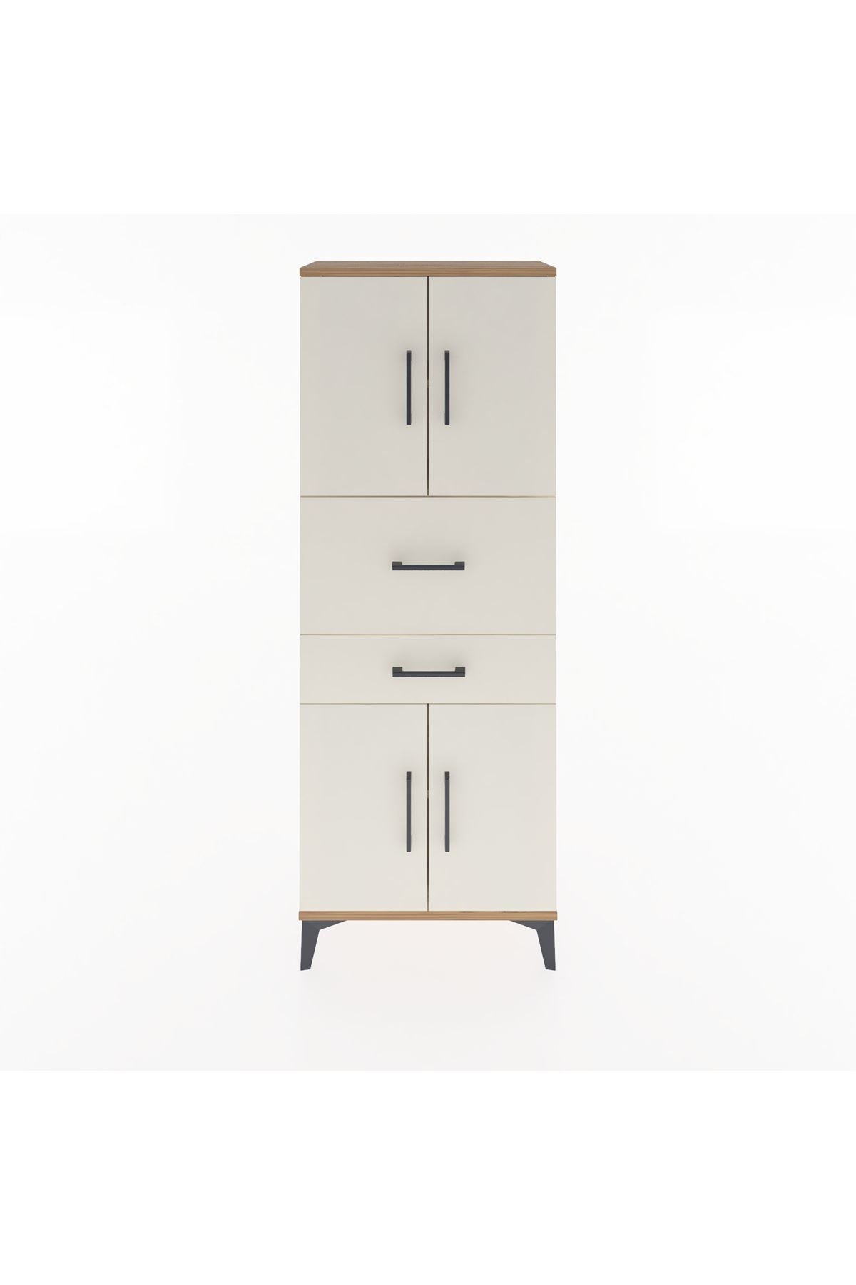 Arges Dolap 3 Raflı 2 Çekmeceli 4 Kapaklı 60x30x163 Çam-Aytaşı
