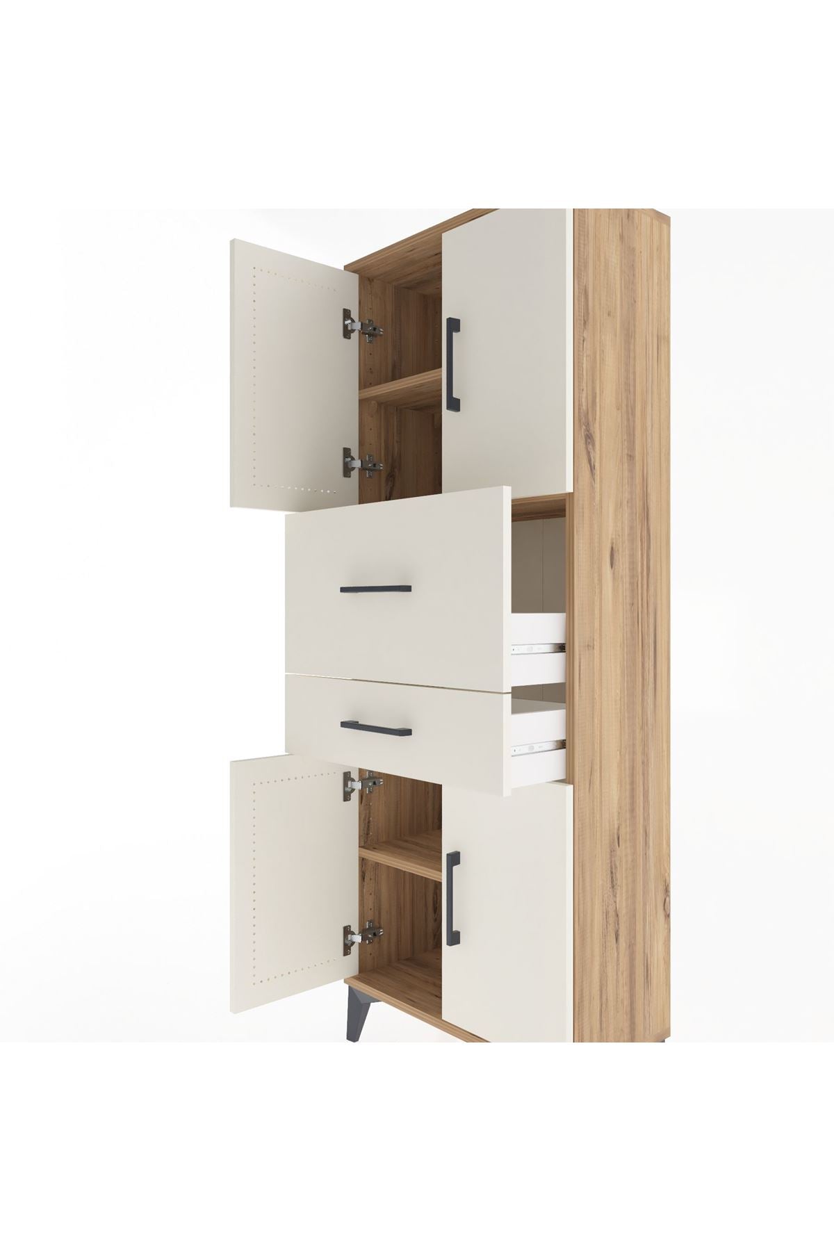 Arges Dolap 3 Raflı 2 Çekmeceli 4 Kapaklı 60x30x163 Çam-Aytaşı