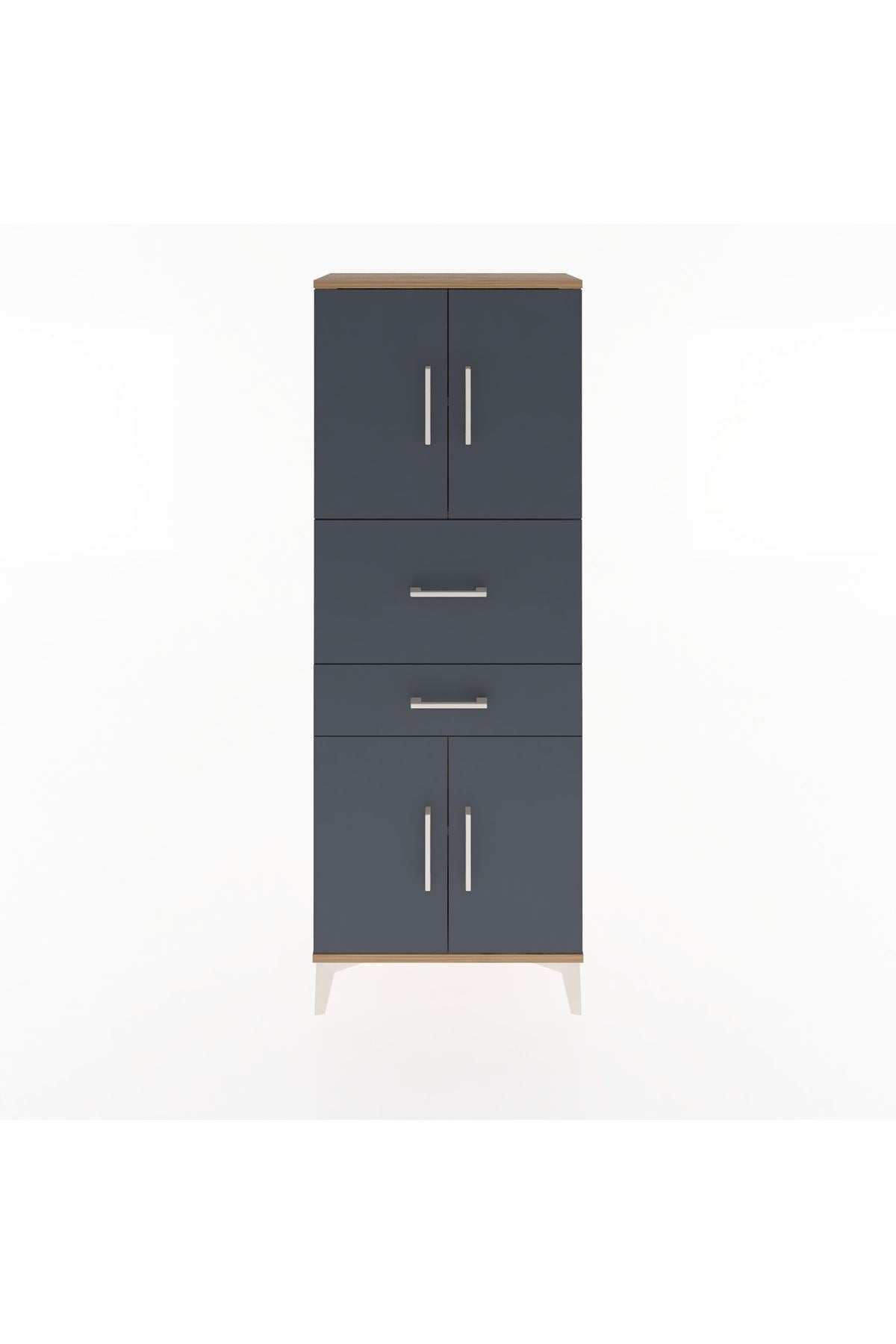 Arges Dolap 3 Raflı 2 Çekmeceli 4 Kapaklı 60x30x163 Çam-Antrasit