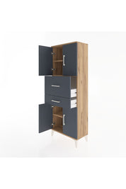 Arges Dolap 3 Raflı 2 Çekmeceli 4 Kapaklı 60x30x163 Çam-Antrasit