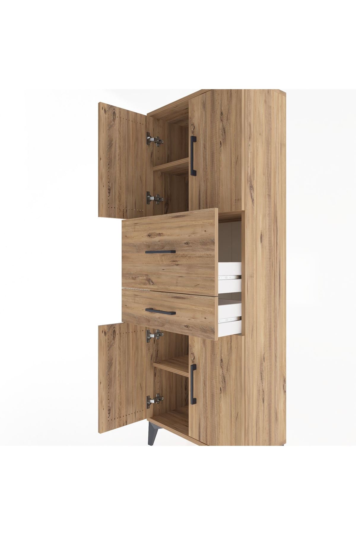 Arges Dolap 3 Raflı 2 Çekmeceli 4 Kapaklı 60x30x163 Çam-Çam