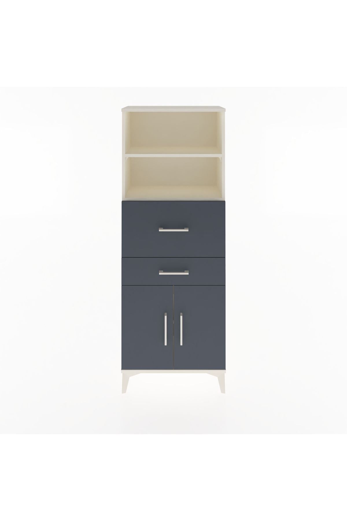 Arges Dolap 3 Raflı 2 Çekmeceli 2 Kapaklı 60x30x163 Aytaşı-Antrasit