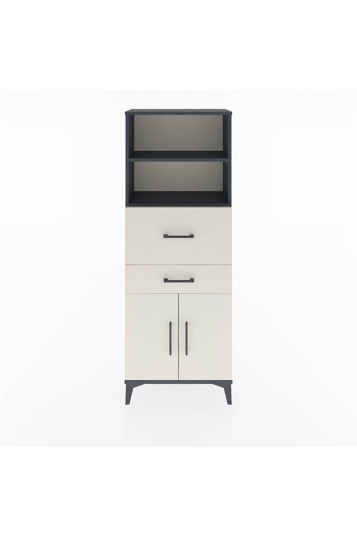 Arges Dolap 3 Raflı 2 Çekmeceli 2 Kapaklı 60x30x163 Antrasit-Aytaşı