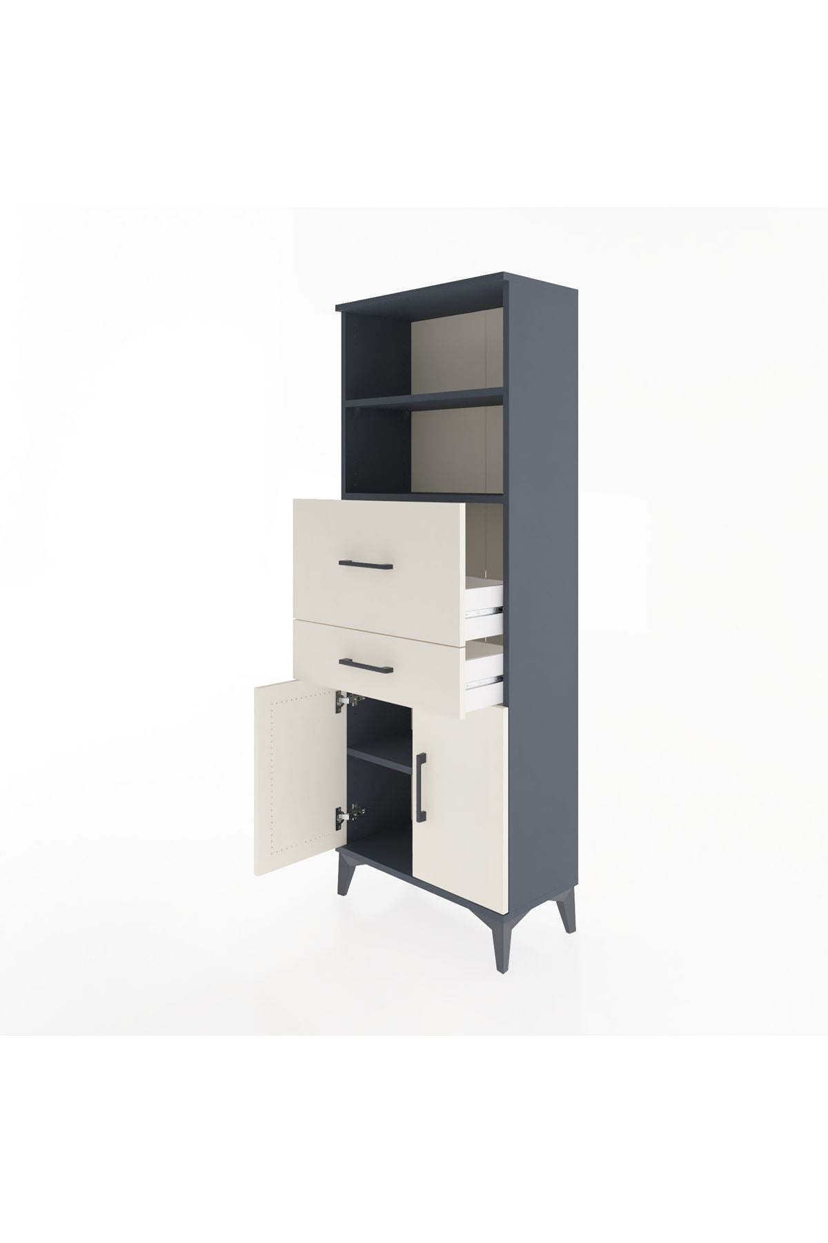 Arges Dolap 3 Raflı 2 Çekmeceli 2 Kapaklı 60x30x163 Antrasit-Aytaşı