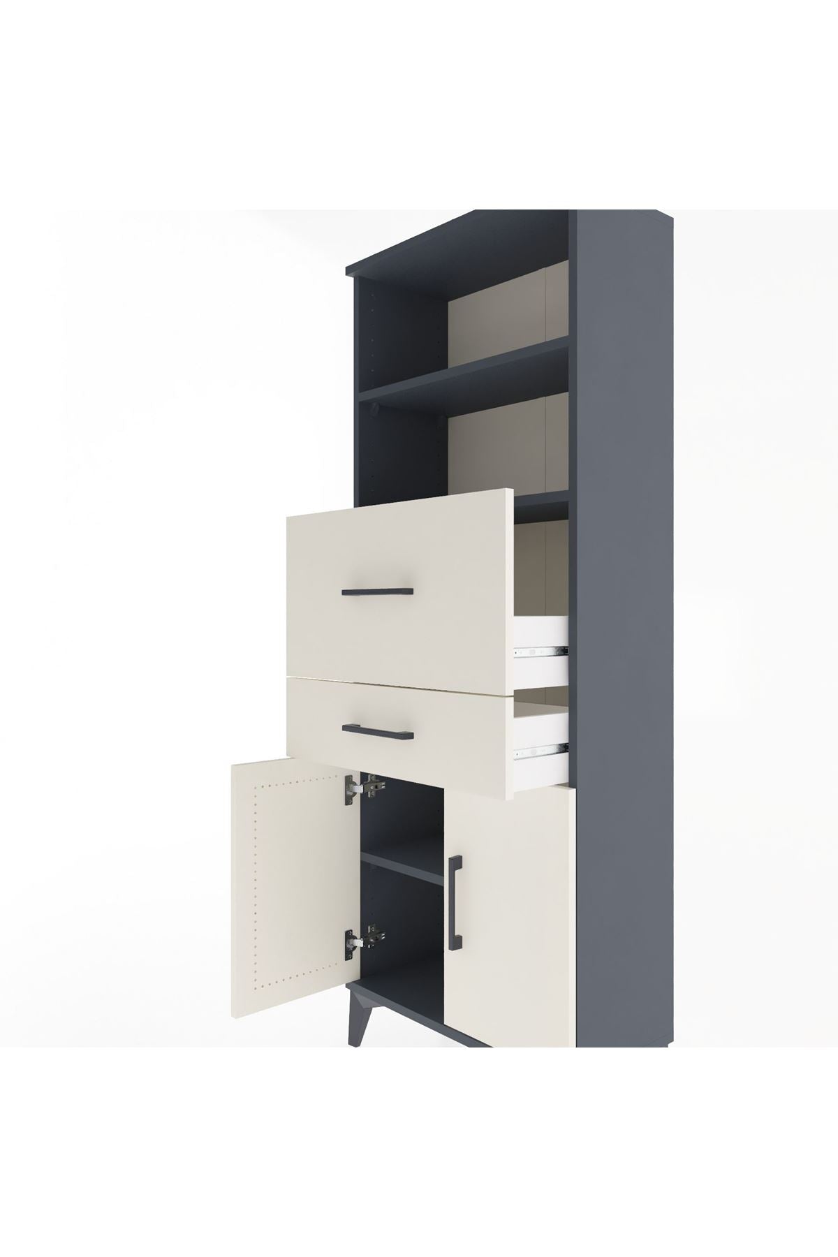 Arges Dolap 3 Raflı 2 Çekmeceli 2 Kapaklı 60x30x163 Antrasit-Aytaşı