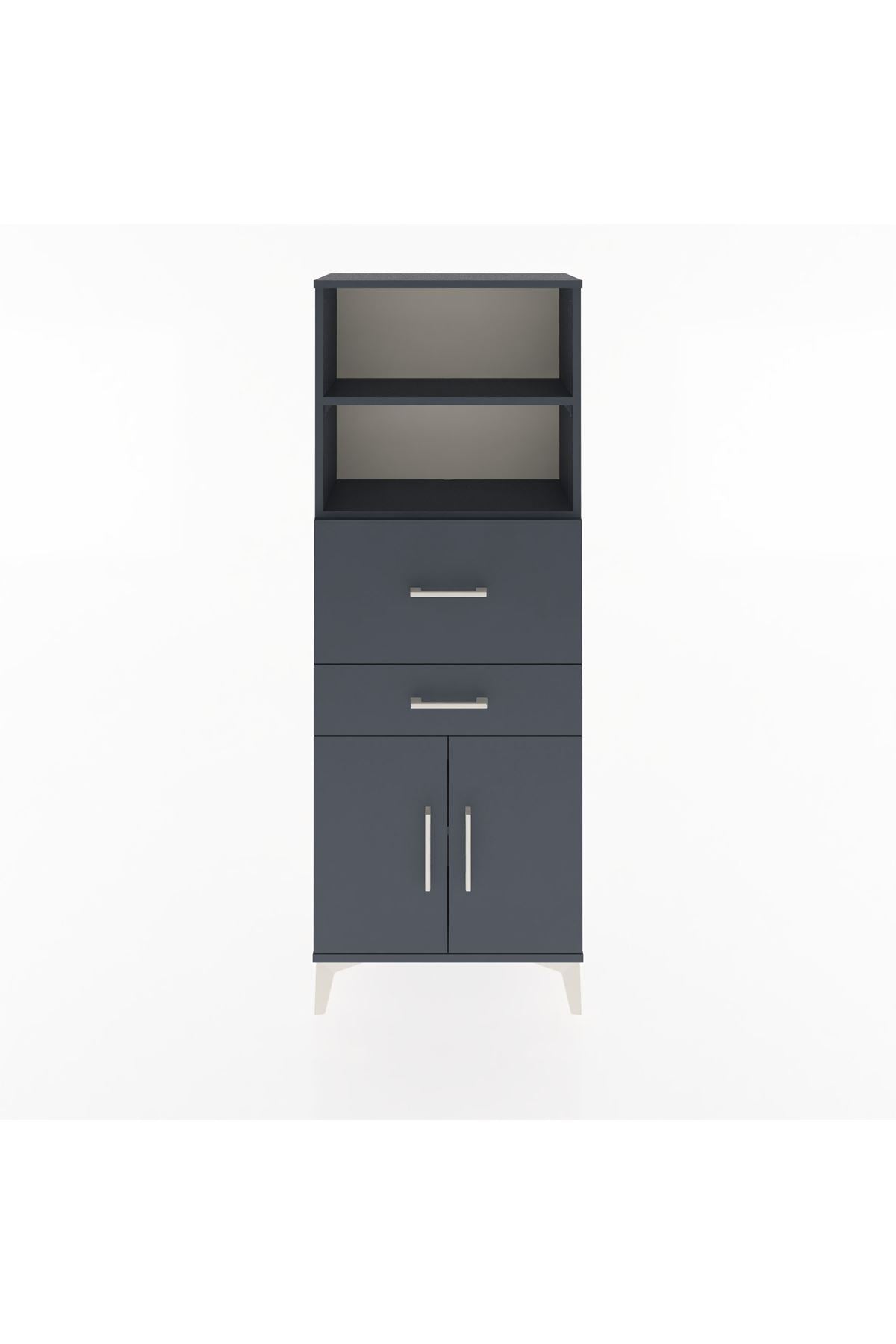 Arges Dolap 3 Raflı 2 Çekmeceli 2 Kapaklı 60x30x163 Antrasit-Antrasit
