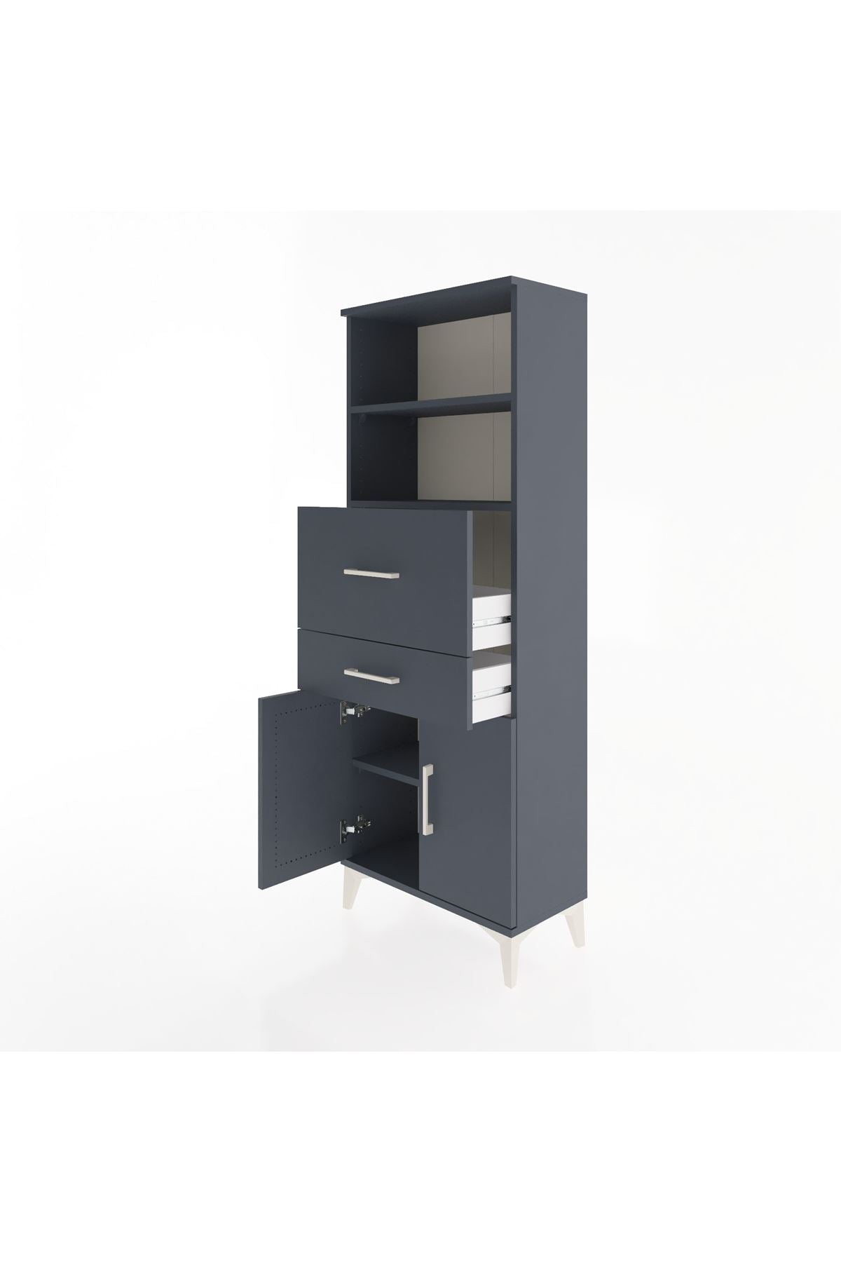 Arges Dolap 3 Raflı 2 Çekmeceli 2 Kapaklı 60x30x163 Antrasit-Antrasit