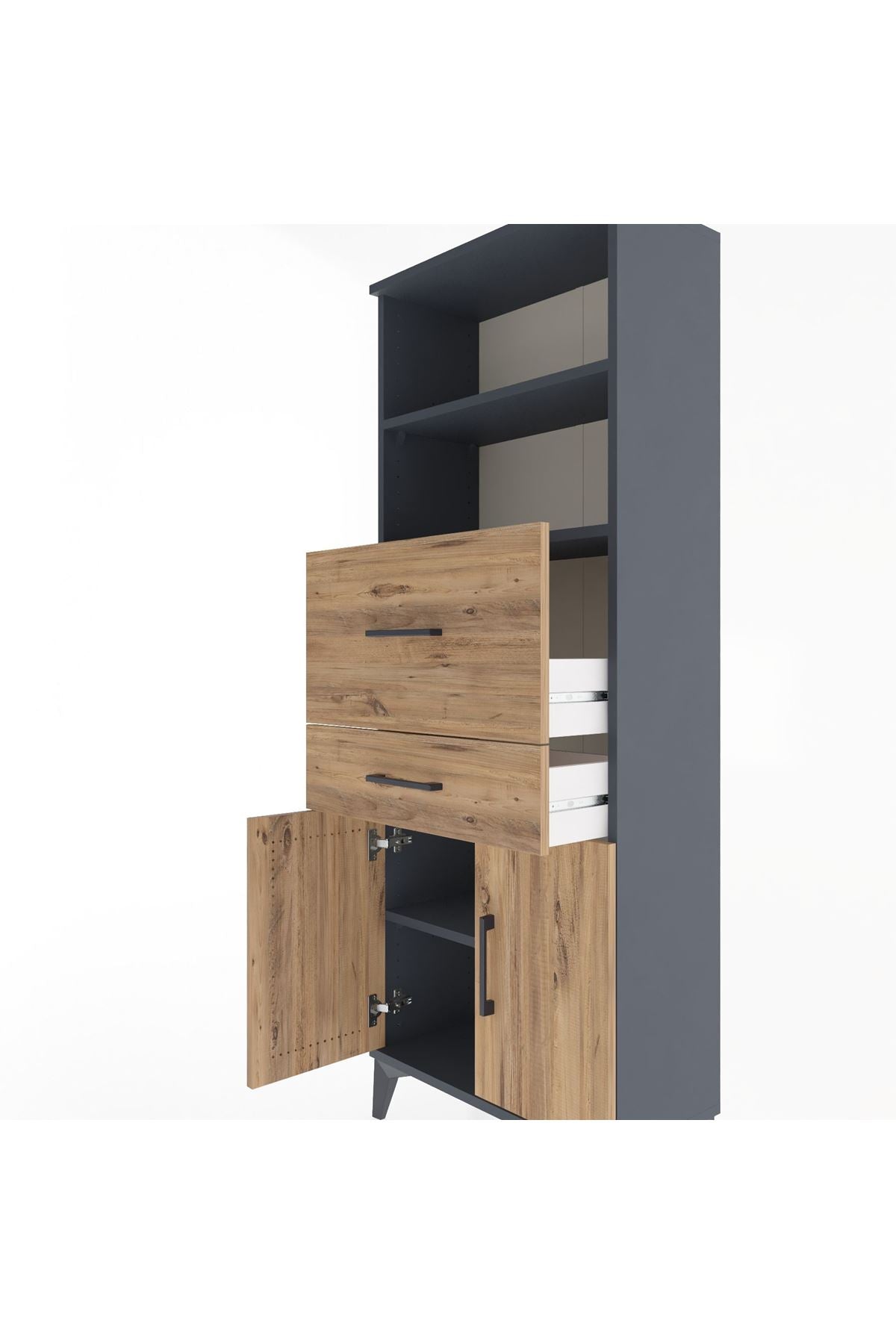 Arges Dolap 3 Raflı 2 Çekmeceli 2 Kapaklı 60x30x163 Antrasit-Çam