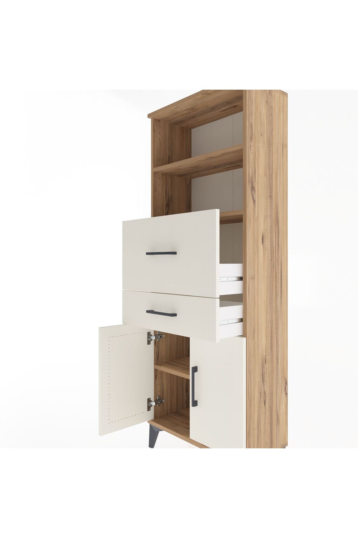 Arges Dolap 3 Raflı 2 Çekmeceli 2 Kapaklı 60x30x163 Çam-Aytaşı