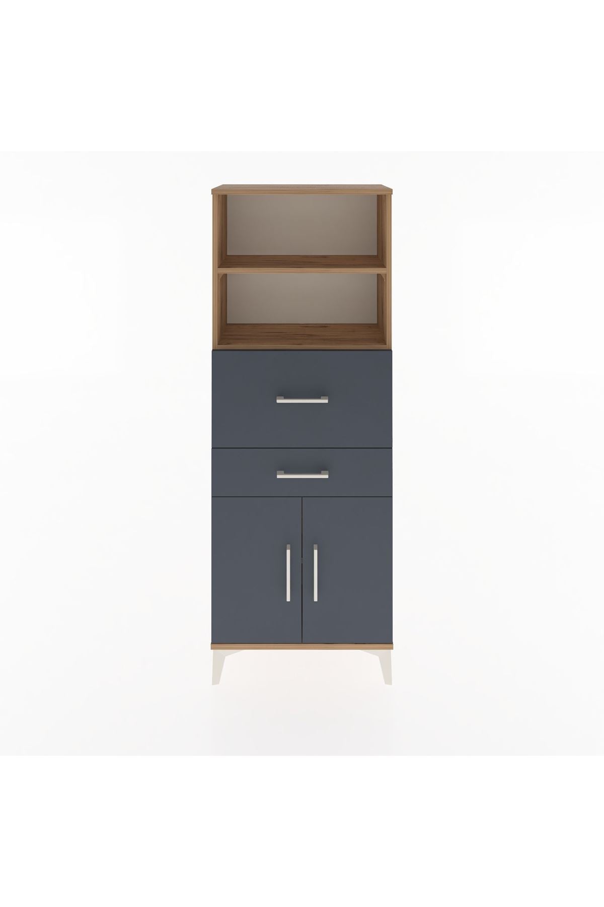 Arges Dolap 3 Raflı 2 Çekmeceli 2 Kapaklı 60x30x163 Çam-Antrasit