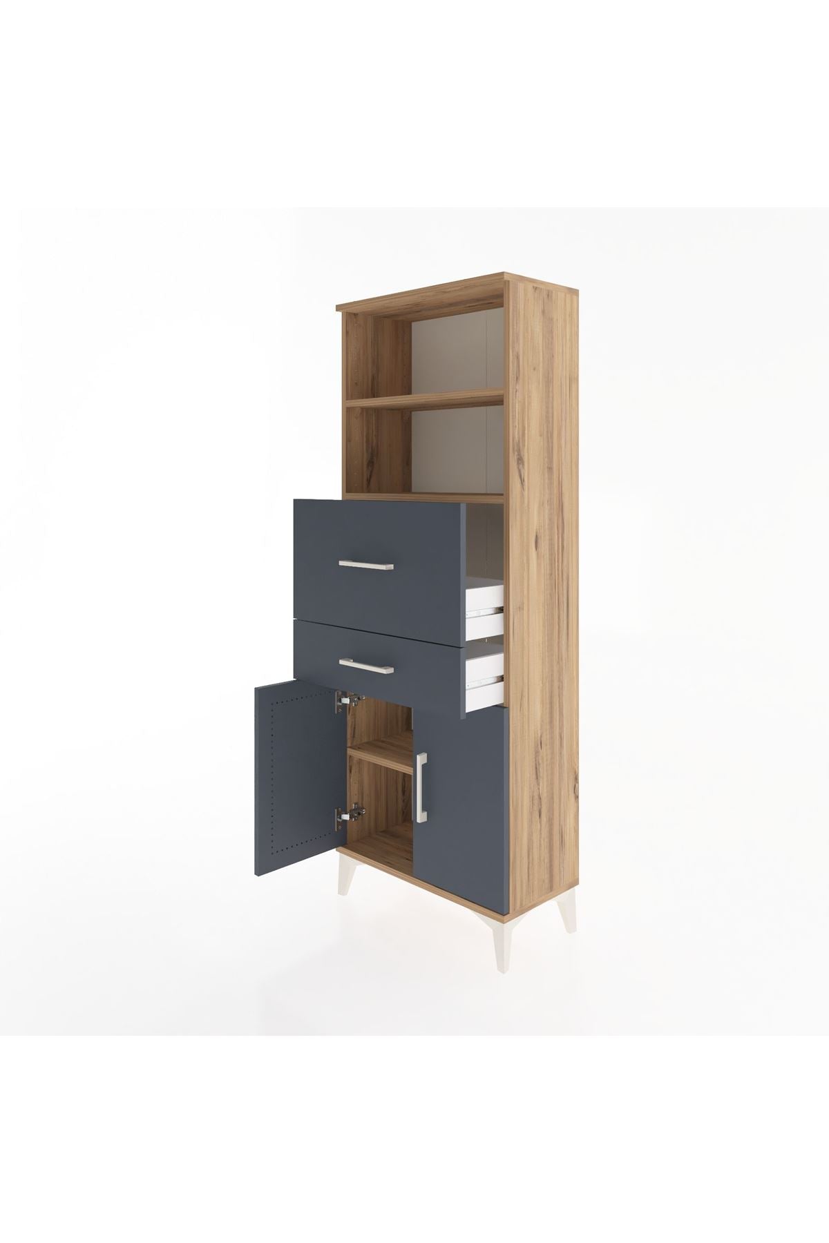 Arges Dolap 3 Raflı 2 Çekmeceli 2 Kapaklı 60x30x163 Çam-Antrasit