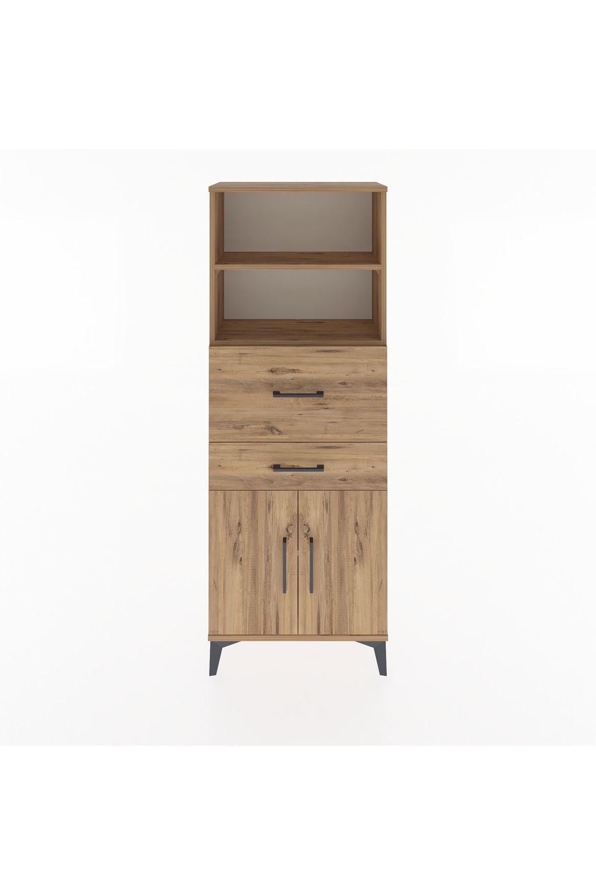 Arges Dolap 3 Raflı 2 Çekmeceli 2 Kapaklı 60x30x163 Çam-Çam