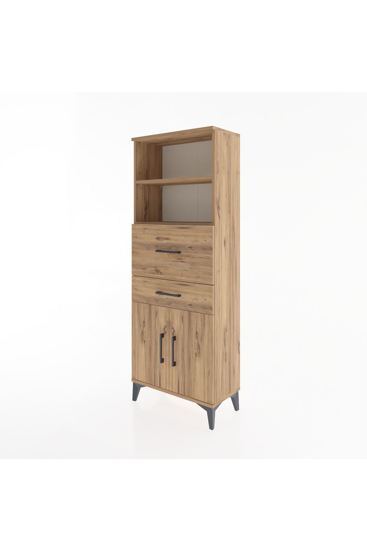 Arges Dolap 3 Raflı 2 Çekmeceli 2 Kapaklı 60x30x163 Çam-Çam