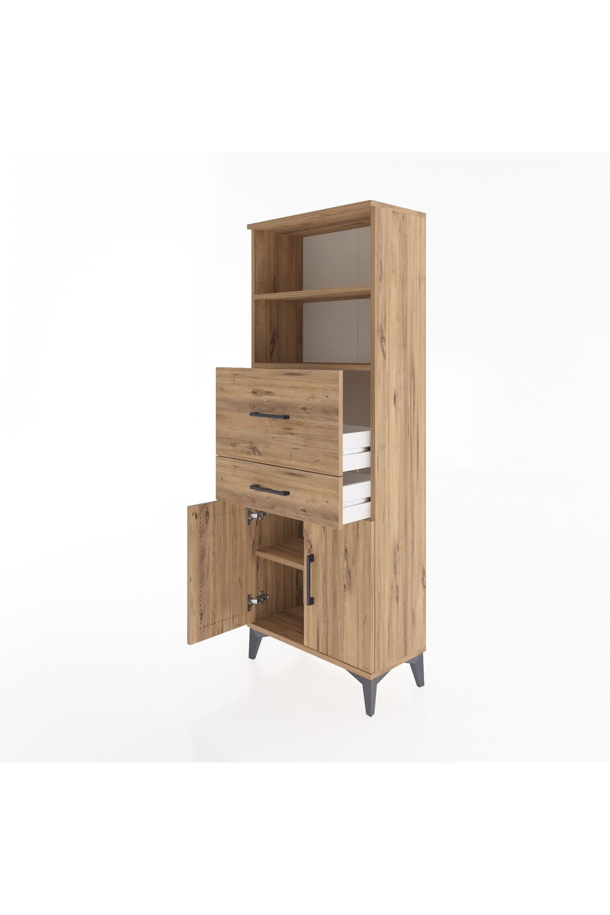 Arges Dolap 3 Raflı 2 Çekmeceli 2 Kapaklı 60x30x163 Çam-Çam