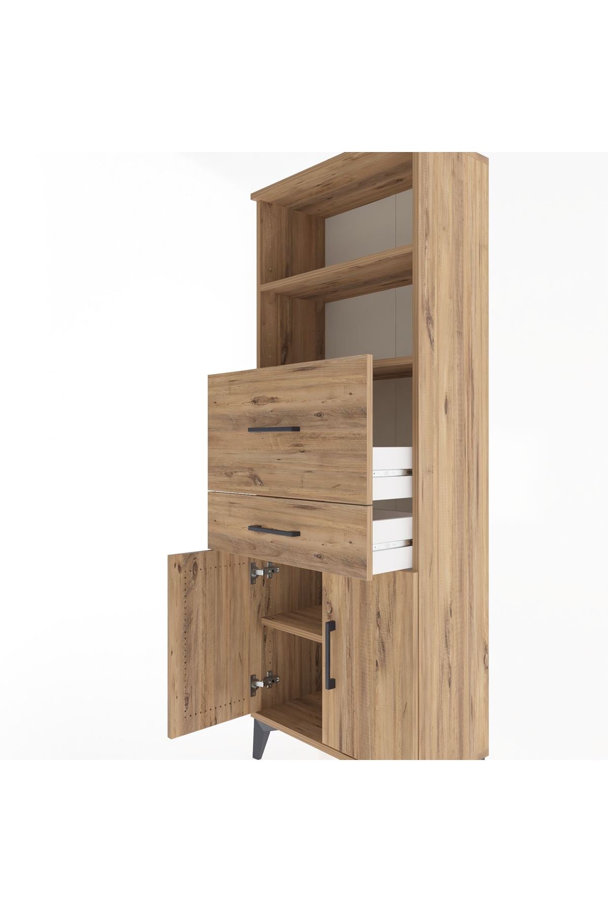 Arges Dolap 3 Raflı 2 Çekmeceli 2 Kapaklı 60x30x163 Çam-Çam