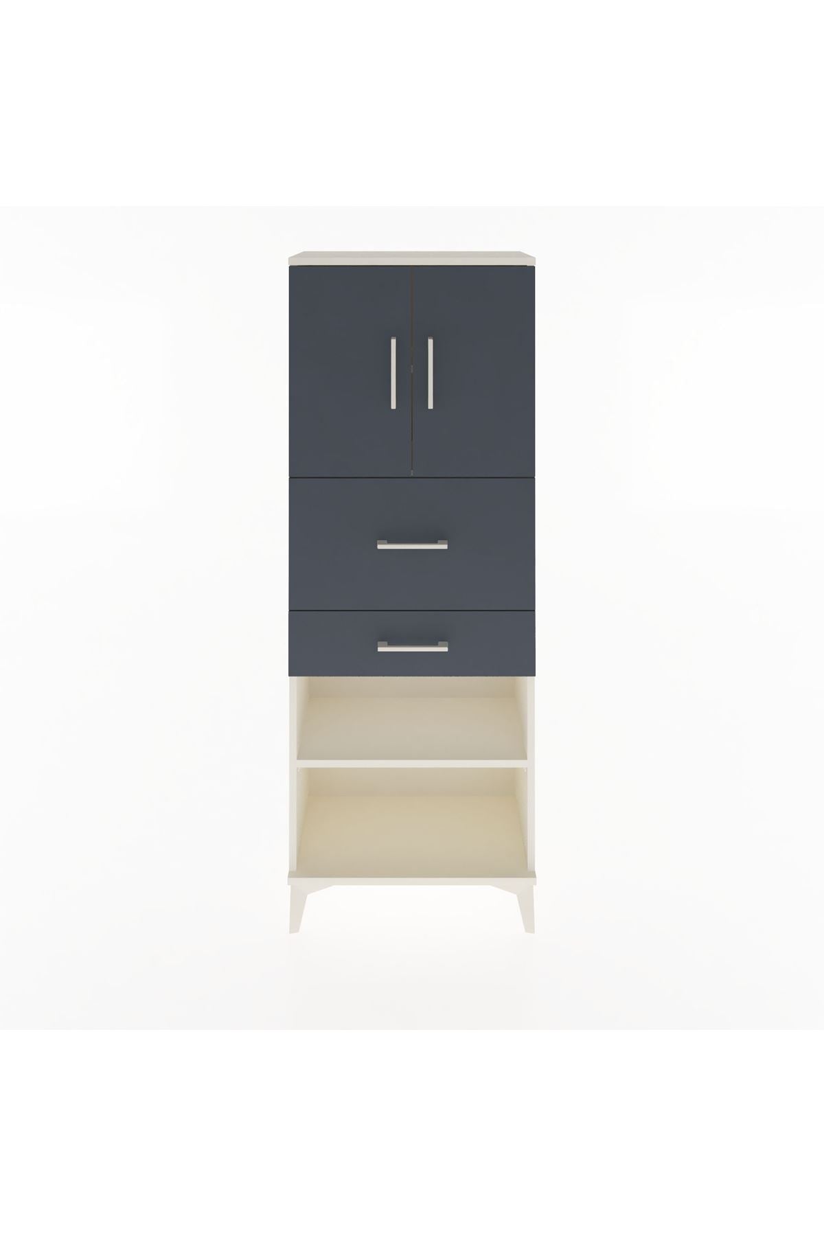 Arges Dolap 3 Raflı 2 Çekmeceli 2 Kapaklı 60x30x163 Aytaşı-Antrasit