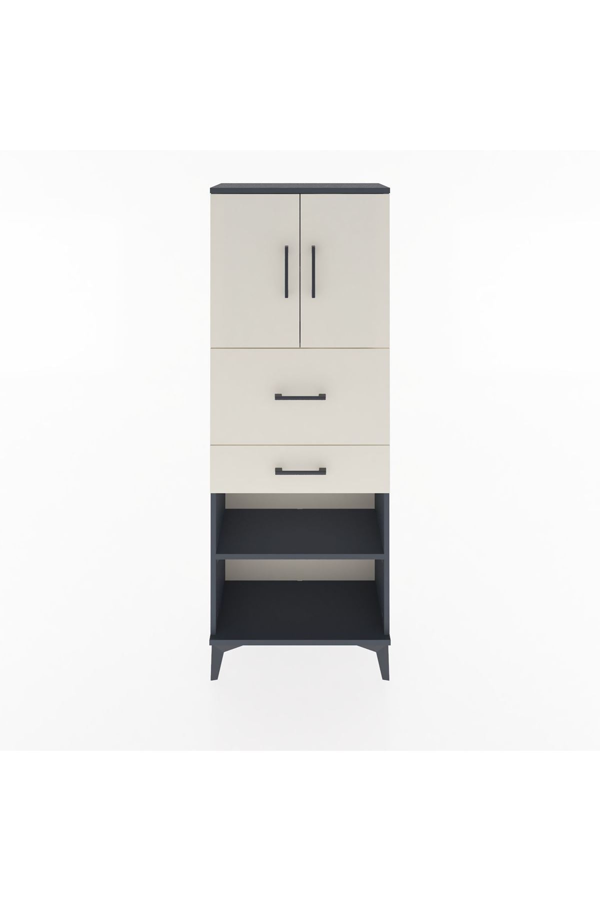 Arges Dolap 3 Raflı 2 Çekmeceli 2 Kapaklı 60x30x163 Antrasit-Aytaşı