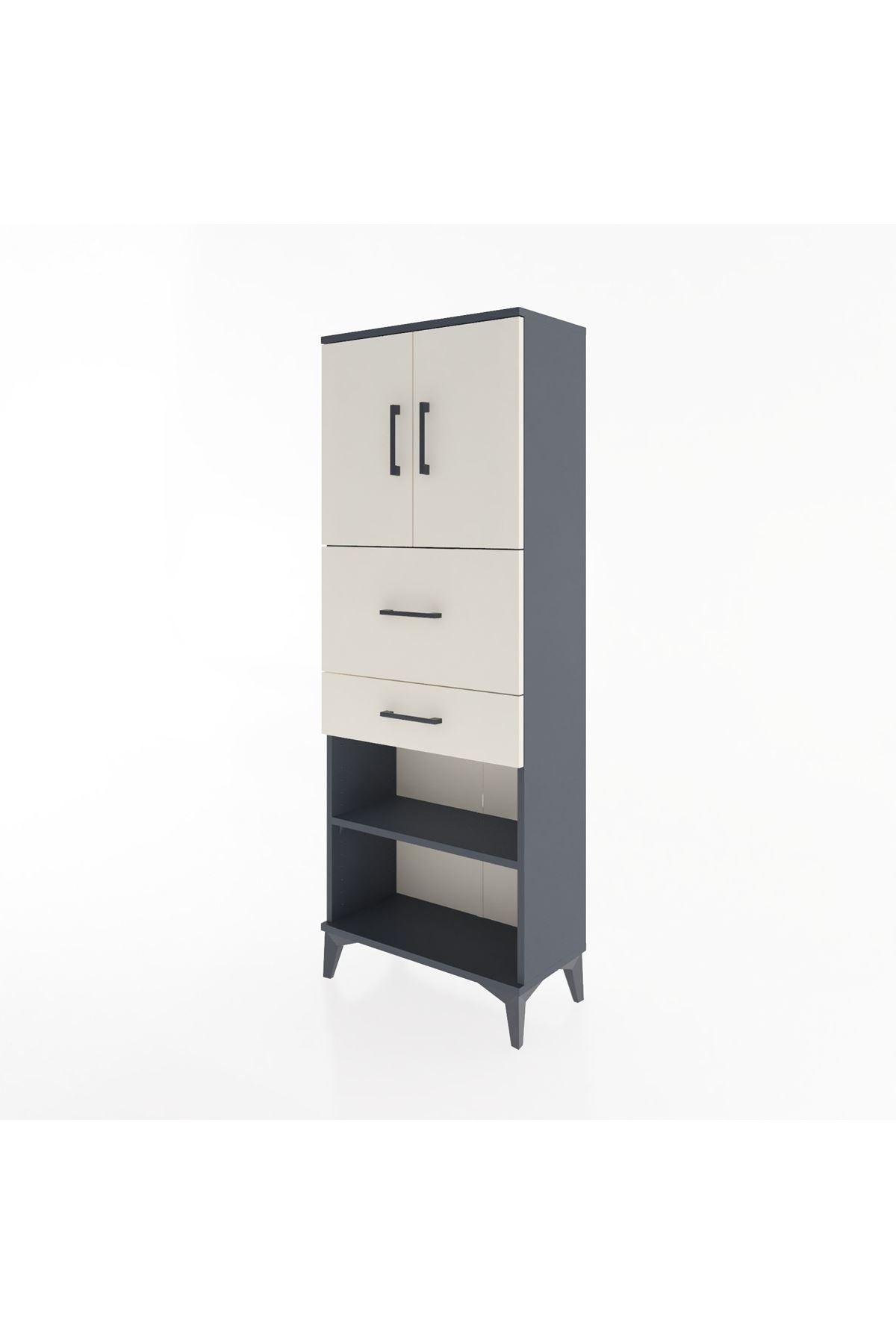 Arges Dolap 3 Raflı 2 Çekmeceli 2 Kapaklı 60x30x163 Antrasit-Aytaşı
