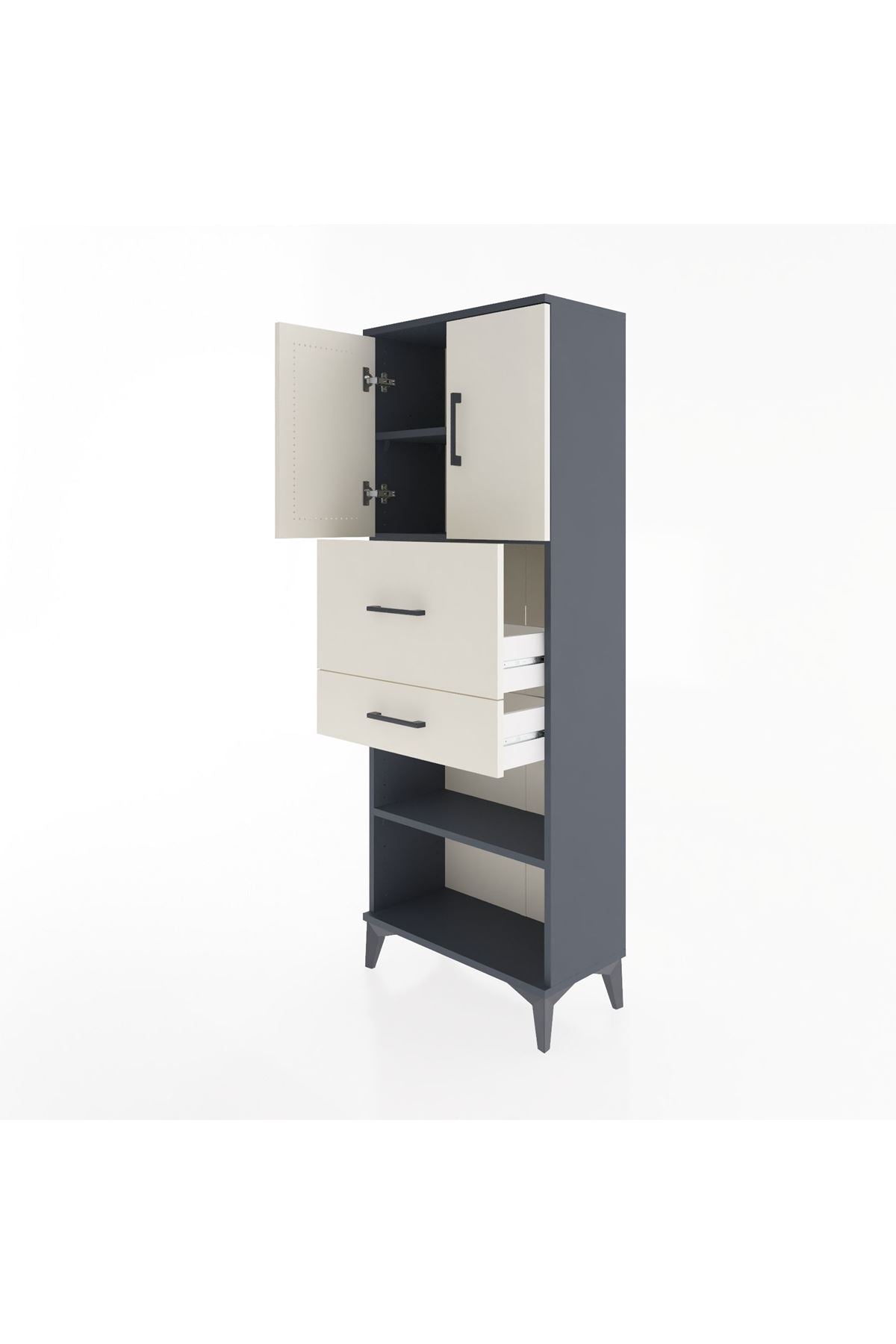 Arges Dolap 3 Raflı 2 Çekmeceli 2 Kapaklı 60x30x163 Antrasit-Aytaşı